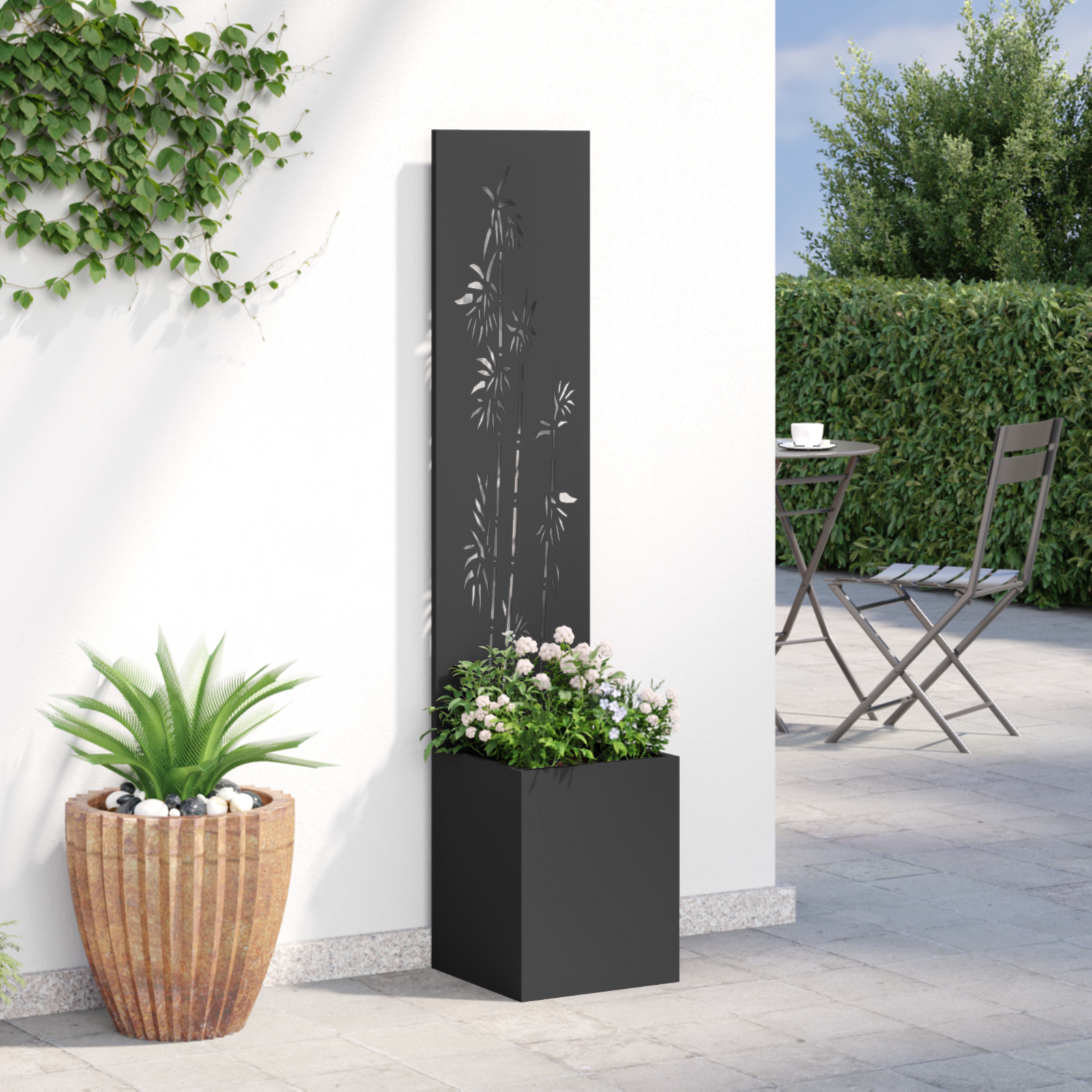 vidaXL Ghiveci de Grădină cu Panou Decorativ Negru 32 x 140 cm vidaXL Ghiveci de Grădină cu Panou Decorativ Negru 32 x 140 cm