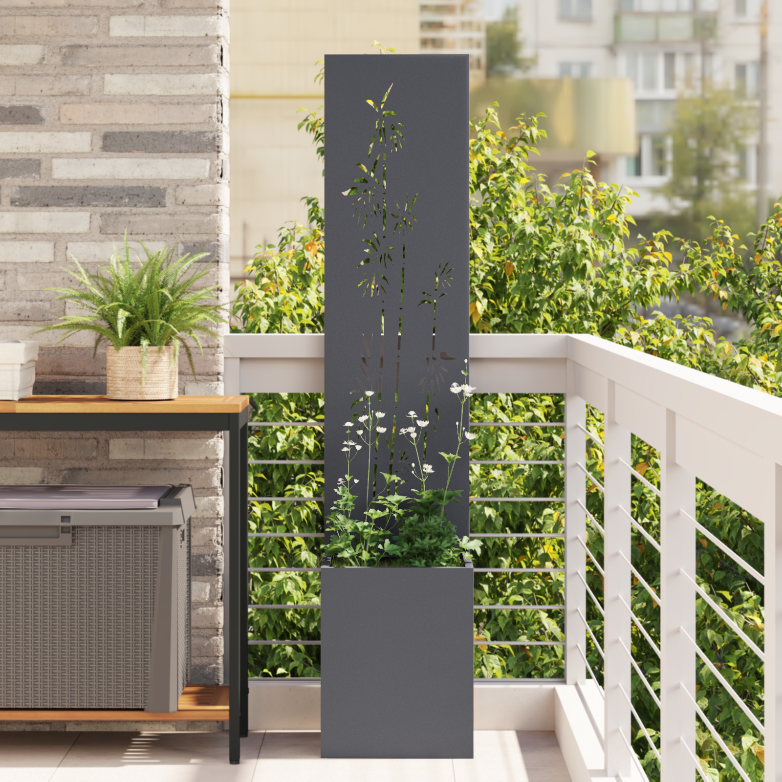 vidaXL Ghiveci de Grădină cu Panou Decorativ Antracit 32 x 140 cm vidaXL Ghiveci de Grădină cu Panou Decorativ Antracit 32 x 140 cm