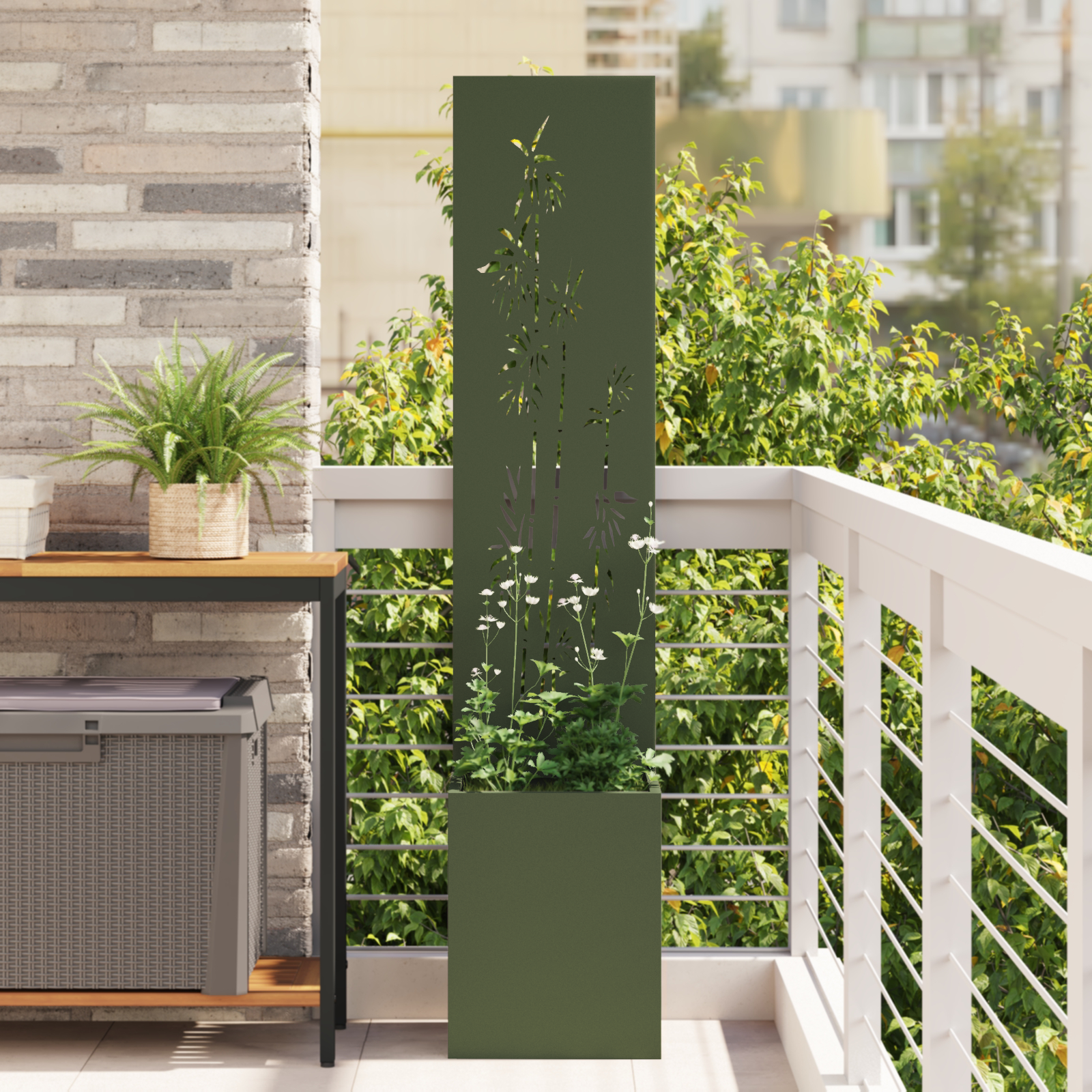 vidaXL Ghiveci de Grădină cu Panou Decorativ Olivengrønn 32 x 140 cm