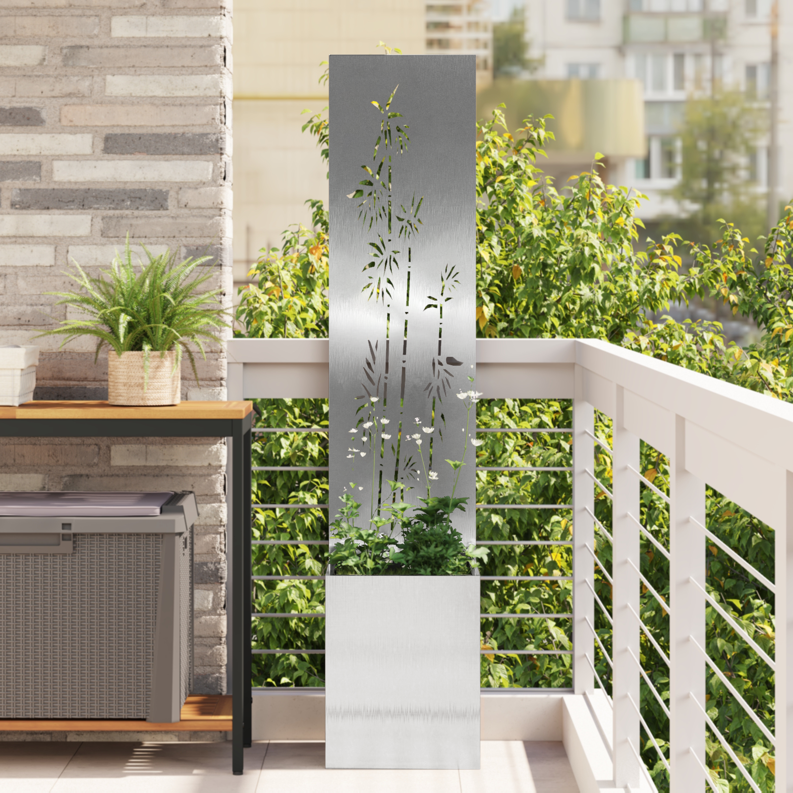 vidaXL Ghiveci de Grădină cu Panou Decorativ Argintiu 32 x 140 cm