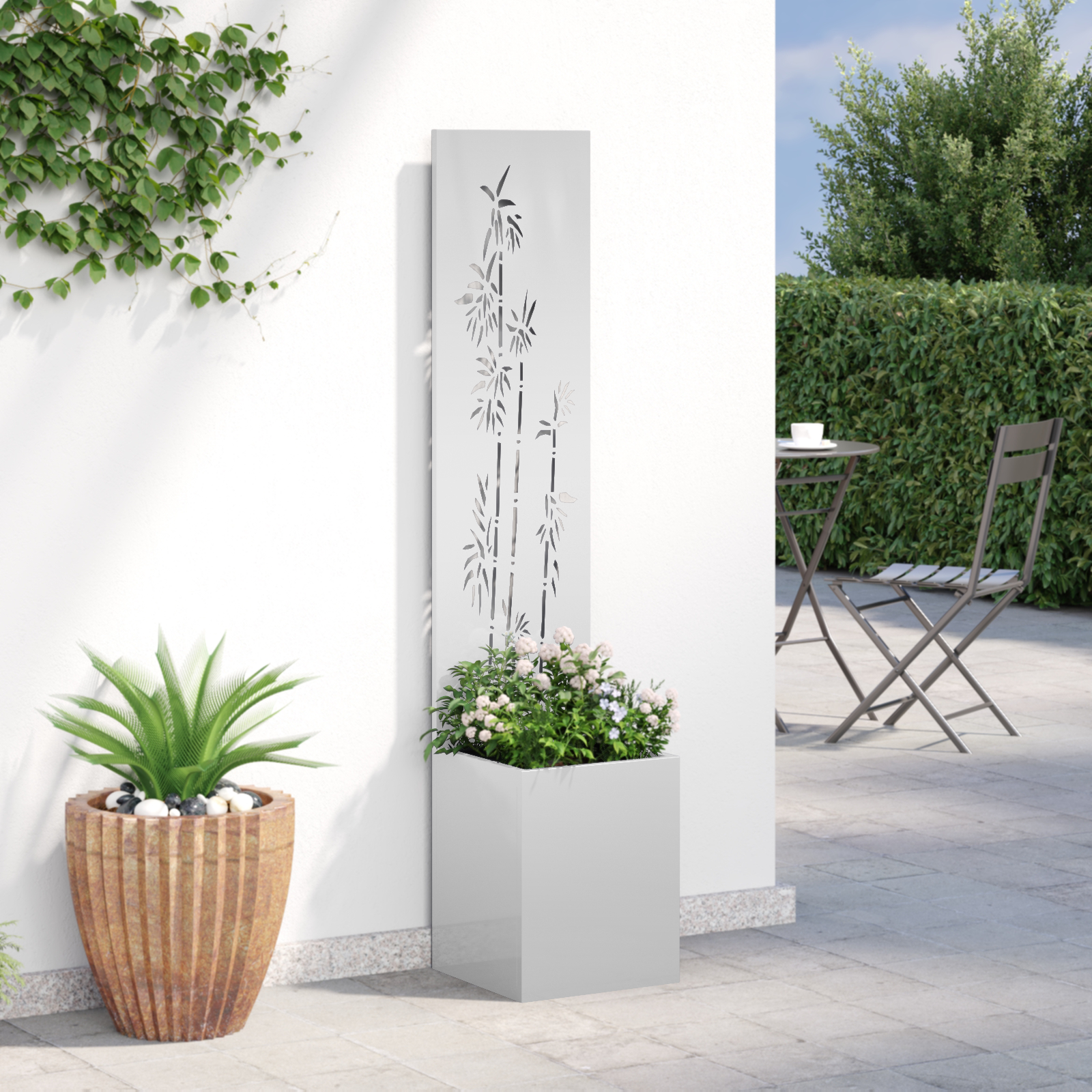vidaXL Ghiveci de Grădină cu Panou Decorativ Argintiu 32 x 140 cm vidaXL Ghiveci de Grădină cu Panou Decorativ Argintiu 32 x 140 cm