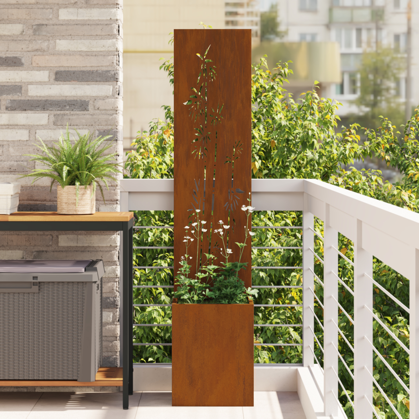 vidaXL Ghiveci de Grădină cu Panou Decorativ Ruginit 32 x 140 cm vidaXL Ghiveci de Grădină cu Panou Decorativ Ruginit 32 x 140 cm