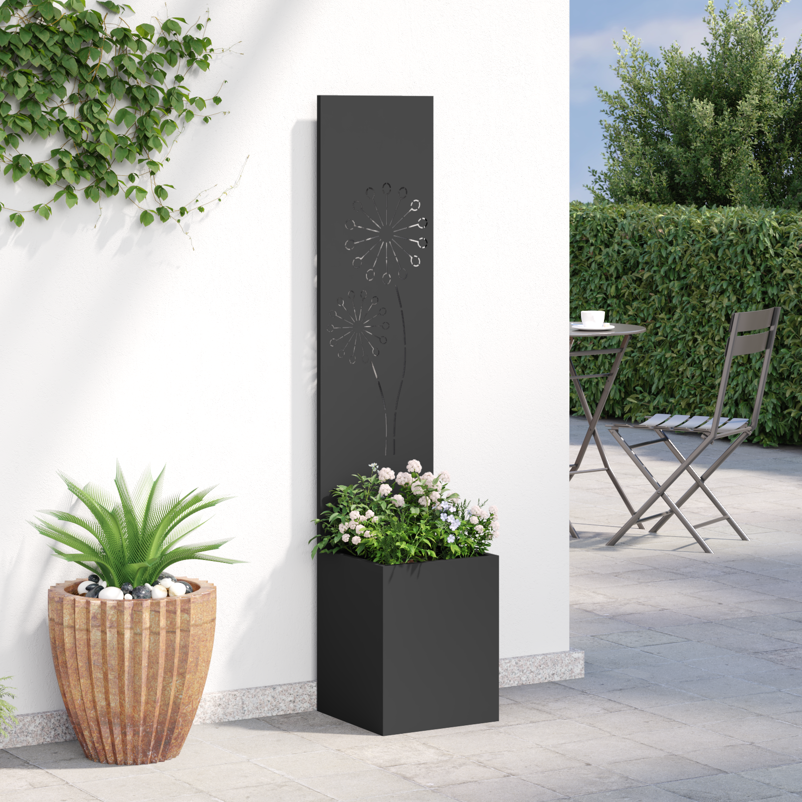 vidaXL Ghiveci de Grădină cu Panou Decorativ Negru 32 x 140 cm vidaXL Ghiveci de Grădină cu Panou Decorativ Negru 32 x 140 cm