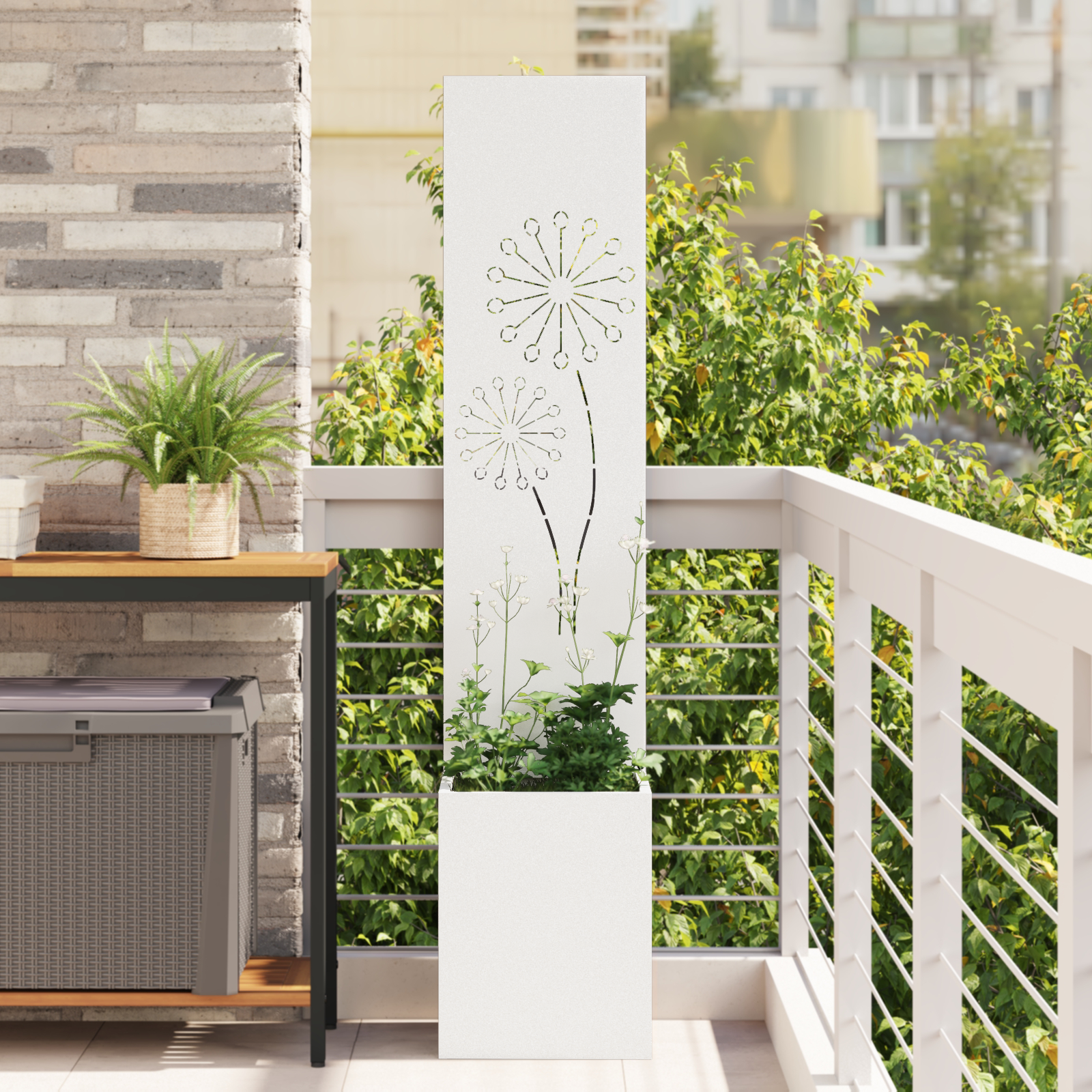 vidaXL Ghiveci de Grădină cu Panou Decorativ Alb 32 x 140 cm vidaXL Ghiveci de Grădină cu Panou Decorativ Alb 32 x 140 cm