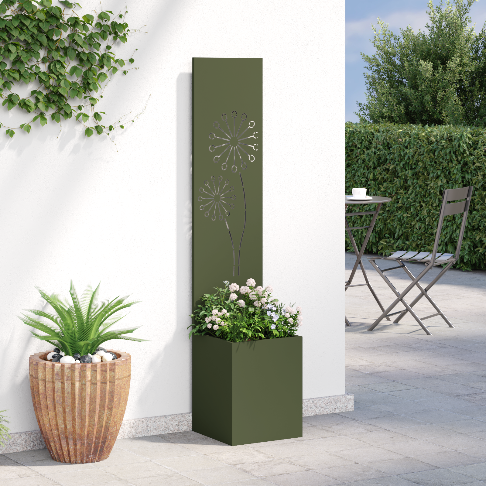 vidaXL Ghiveci de Grădină cu Panou Decorativ Olivengrønn 32 x 140 cm vidaXL Ghiveci de Grădină cu Panou Decorativ Olivengrønn 32 x 140 cm