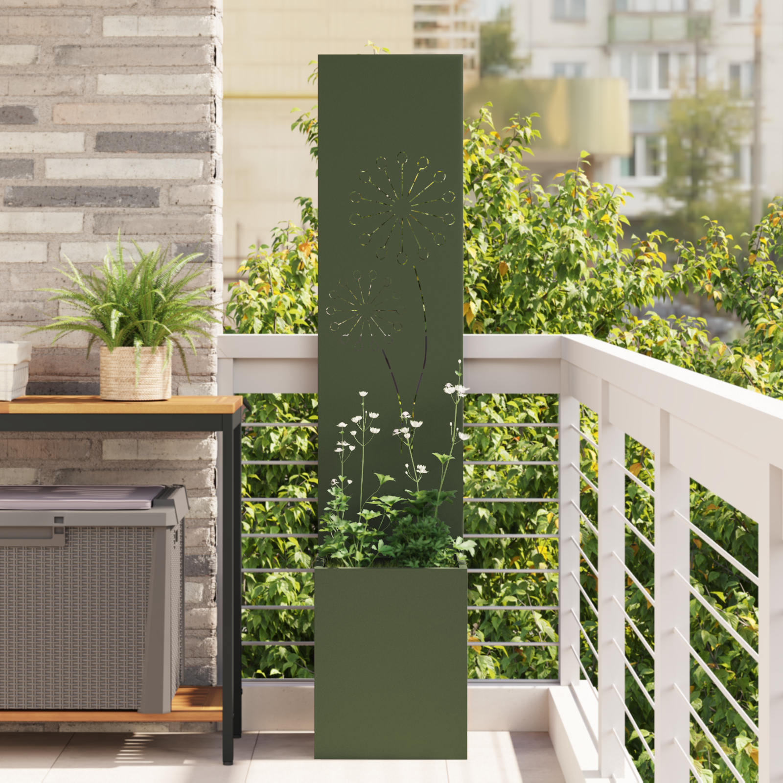 vidaXL Ghiveci de Grădină cu Panou Decorativ Olivengrønn 32 x 140 cm vidaXL Ghiveci de Grădină cu Panou Decorativ Olivengrønn 32 x 140 cm
