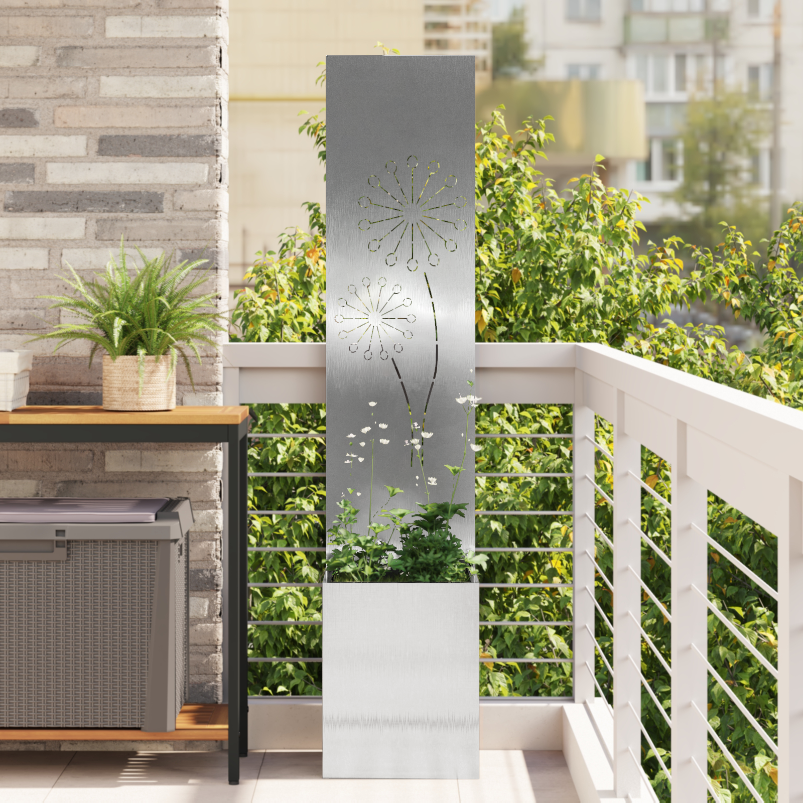 vidaXL Ghiveci de Grădină cu Panou Decorativ Argintiu 32 x 140 cm vidaXL Ghiveci de Grădină cu Panou Decorativ Argintiu 32 x 140 cm