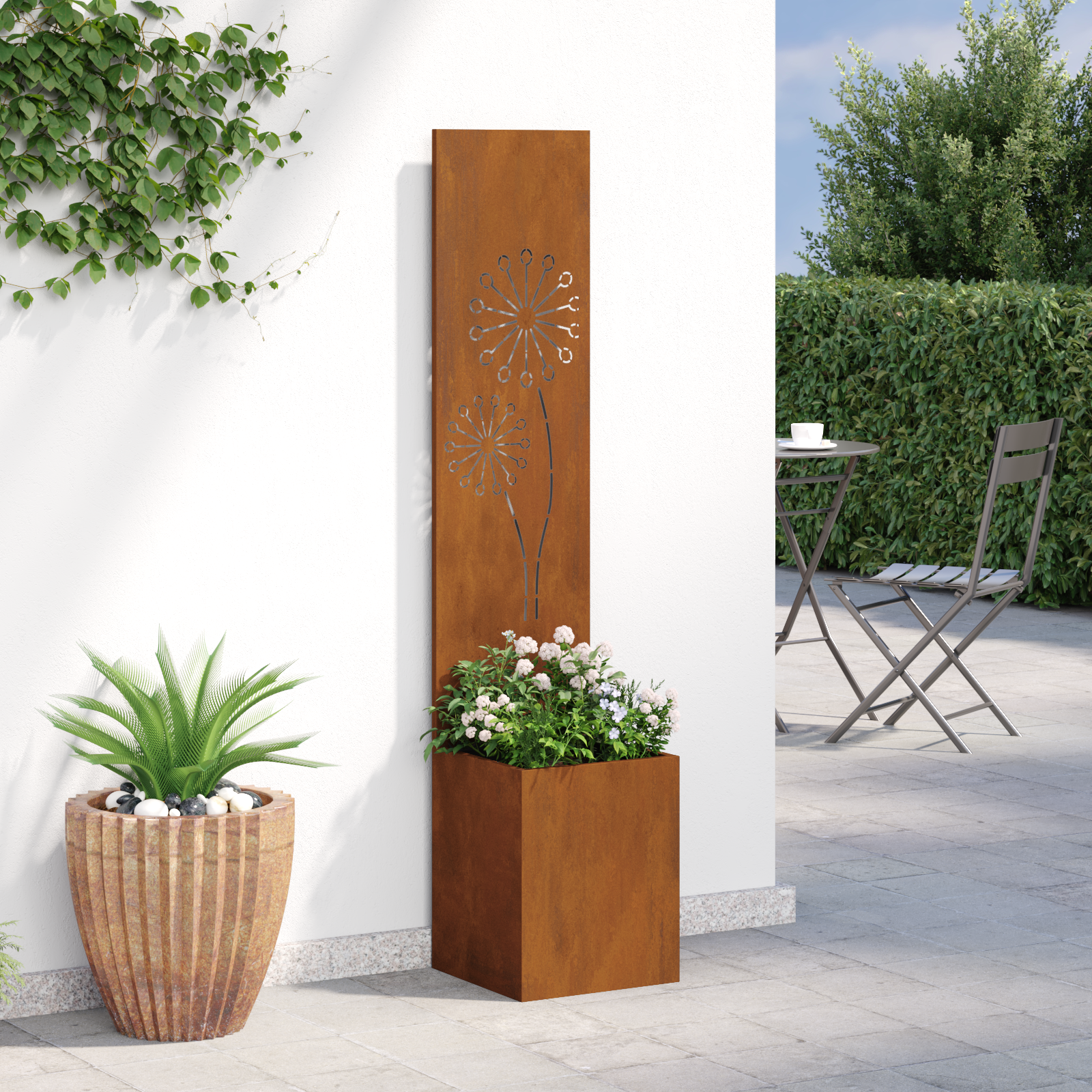 vidaXL Ghiveci de Grădină cu Panou Decorativ Ruginit 32 x 140 cm vidaXL Ghiveci de Grădină cu Panou Decorativ Ruginit 32 x 140 cm