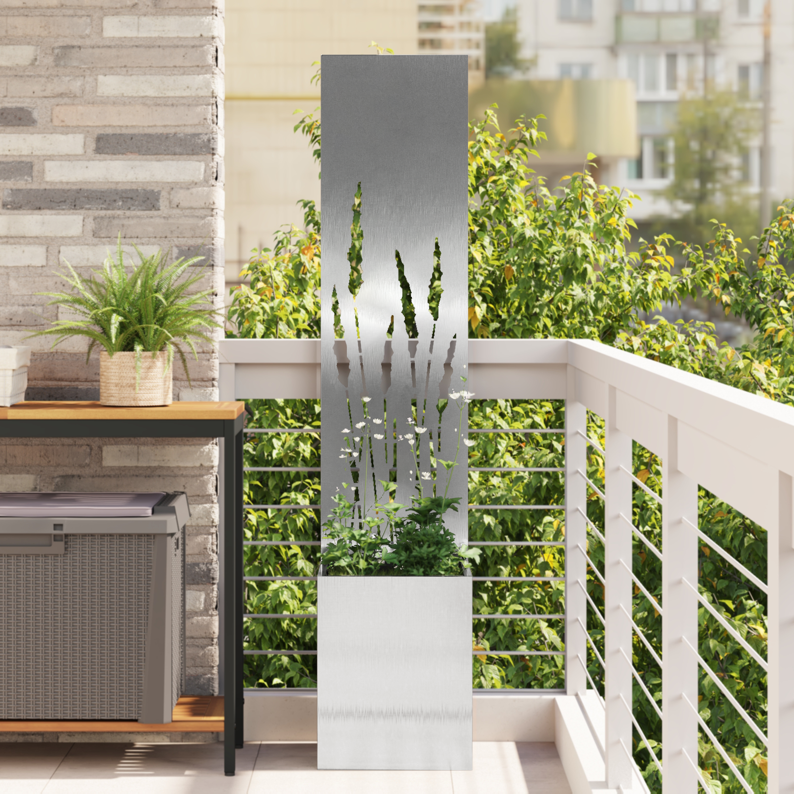 vidaXL Ghiveci de Grădină cu Panou Decorativ Argintiu 32 x 140 cm vidaXL Ghiveci de Grădină cu Panou Decorativ Argintiu 32 x 140 cm