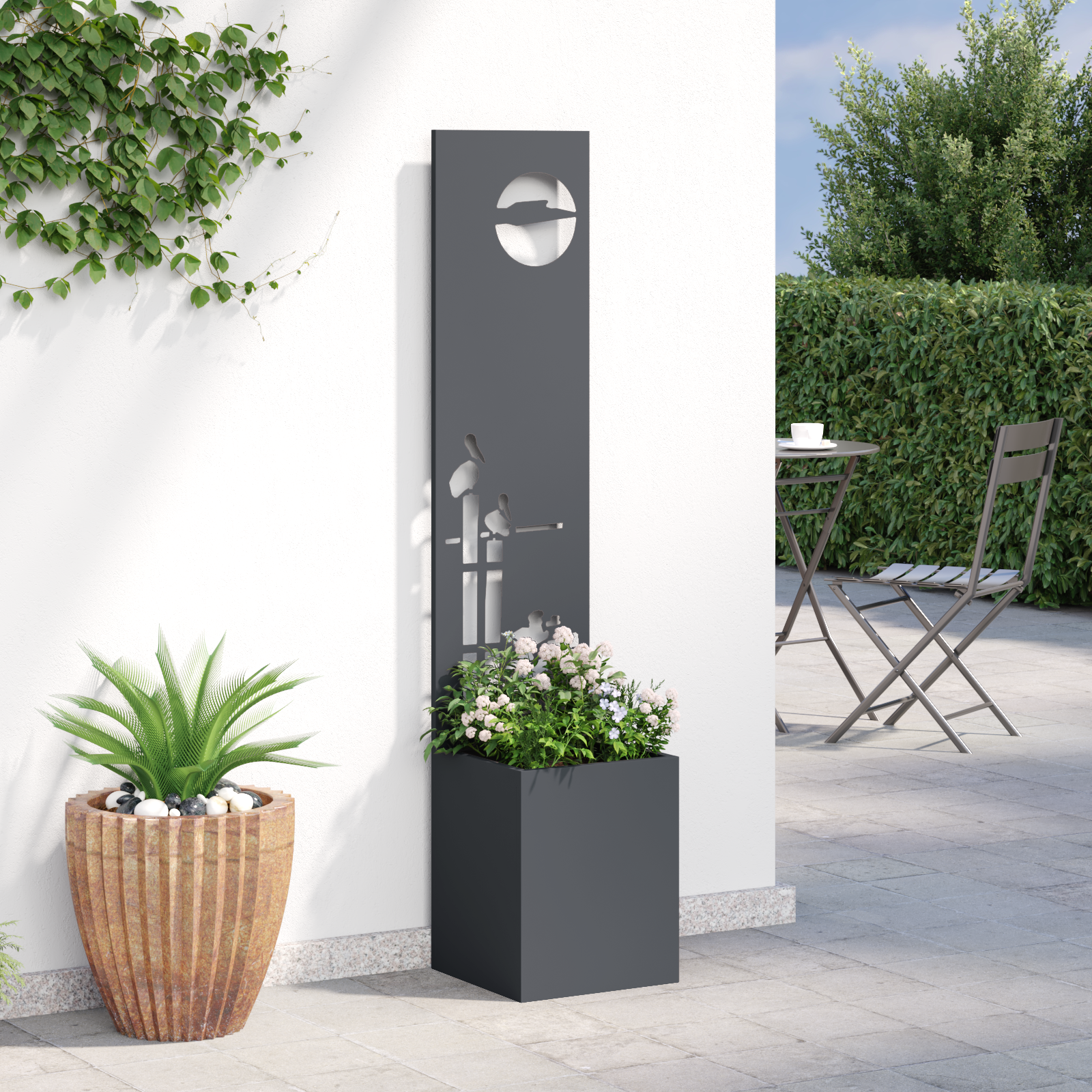 vidaXL Ghiveci de Grădină cu Panou Decorativ Antracit 32 x 140 cm vidaXL Ghiveci de Grădină cu Panou Decorativ Antracit 32 x 140 cm