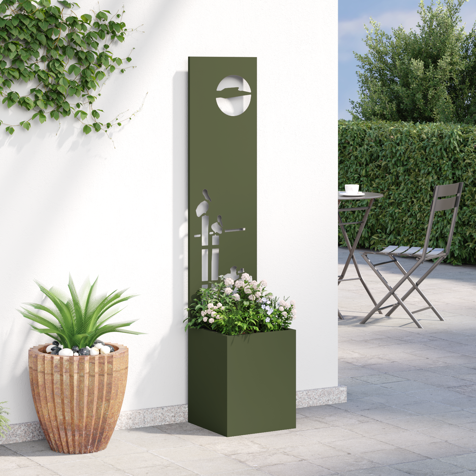 vidaXL Ghiveci de Grădină cu Panou Decorativ Olivengrønn 32 x 140 cm vidaXL Ghiveci de Grădină cu Panou Decorativ Olivengrønn 32 x 140 cm