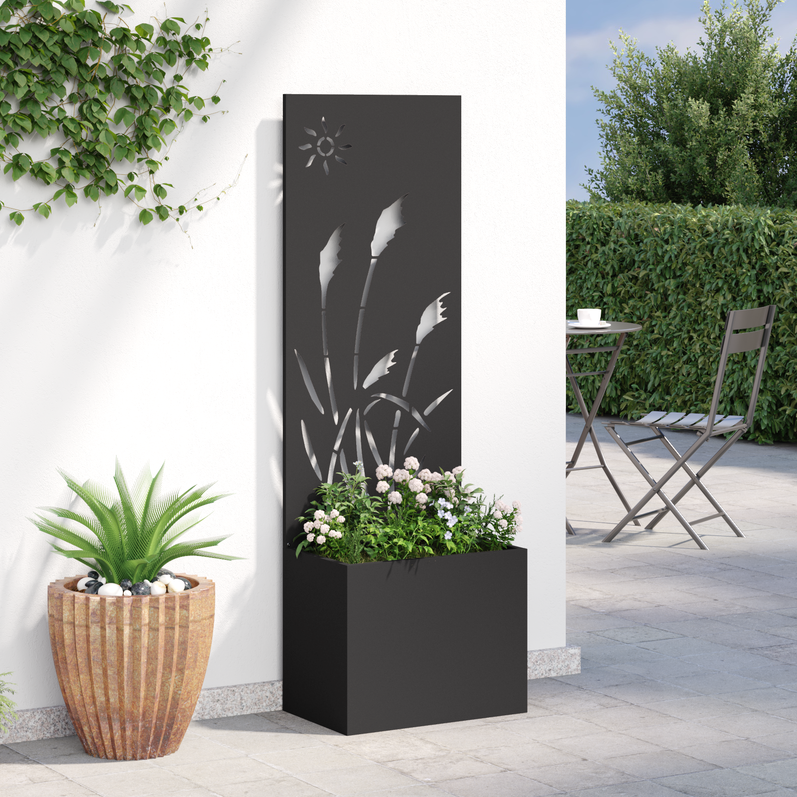 vidaXL Ghiveci de Grădină cu Panou Decorativ Negru 50 x 140 cm