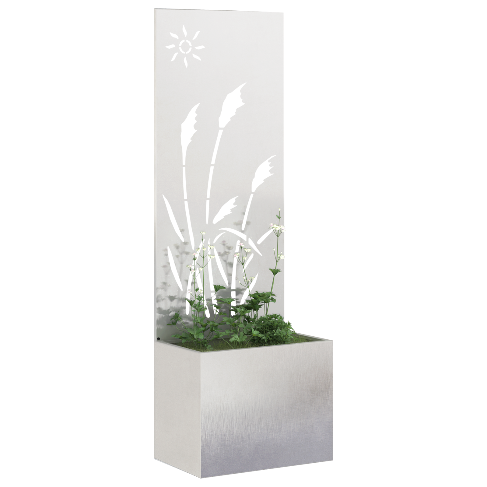 vidaXL Ghiveci de Grădină cu Panou Decorativ Argintiu 50 x 140 cm vidaXL Ghiveci de Grădină cu Panou Decorativ Argintiu 50 x 140 cm