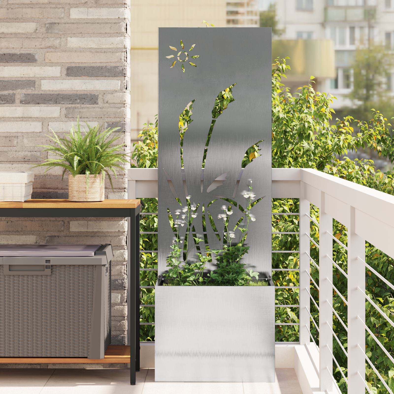 vidaXL Ghiveci de Grădină cu Panou Decorativ Argintiu 50 x 140 cm vidaXL Ghiveci de Grădină cu Panou Decorativ Argintiu 50 x 140 cm