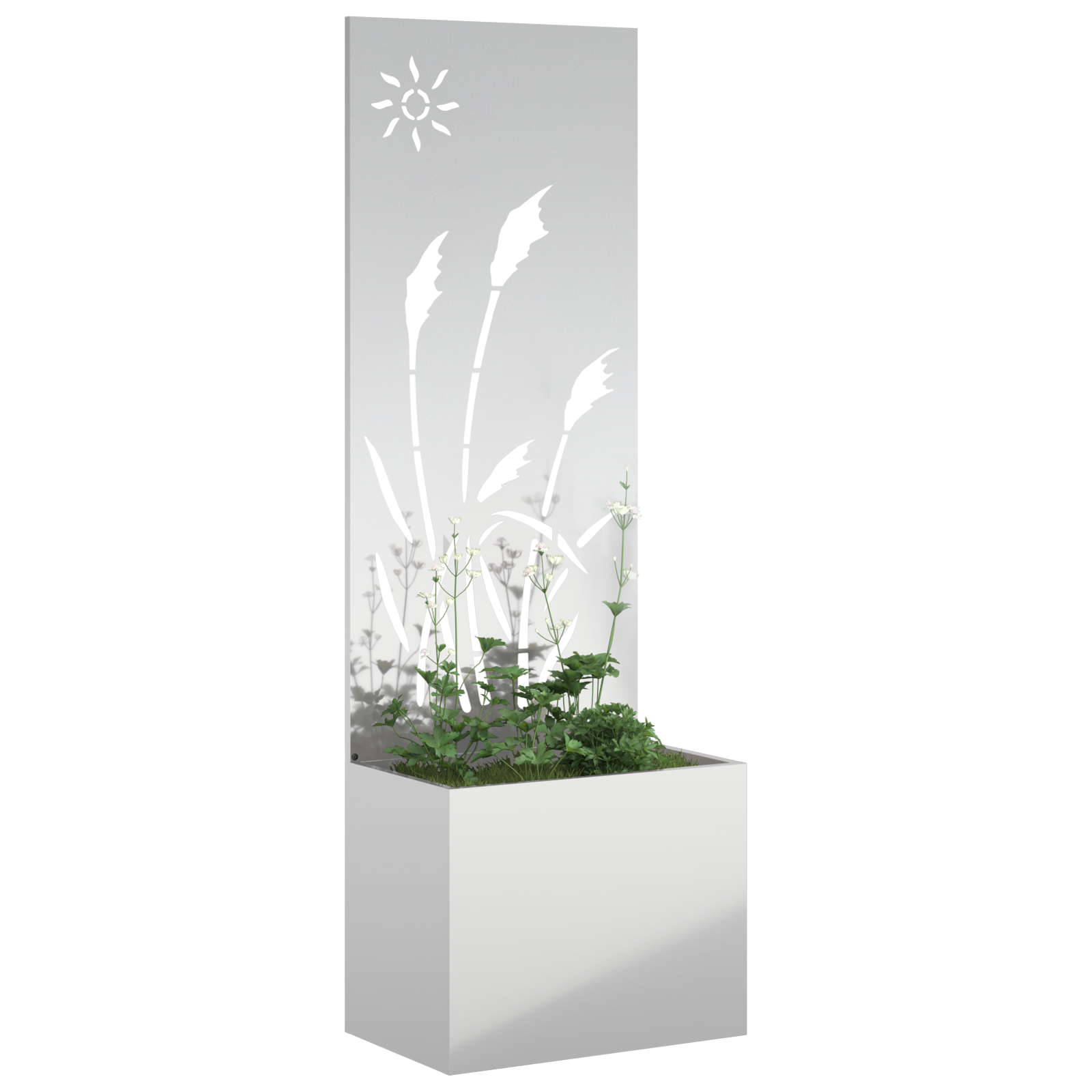 vidaXL Ghiveci de Grădină cu Panou Decorativ Argintiu 50 x 140 cm vidaXL Ghiveci de Grădină cu Panou Decorativ Argintiu 50 x 140 cm