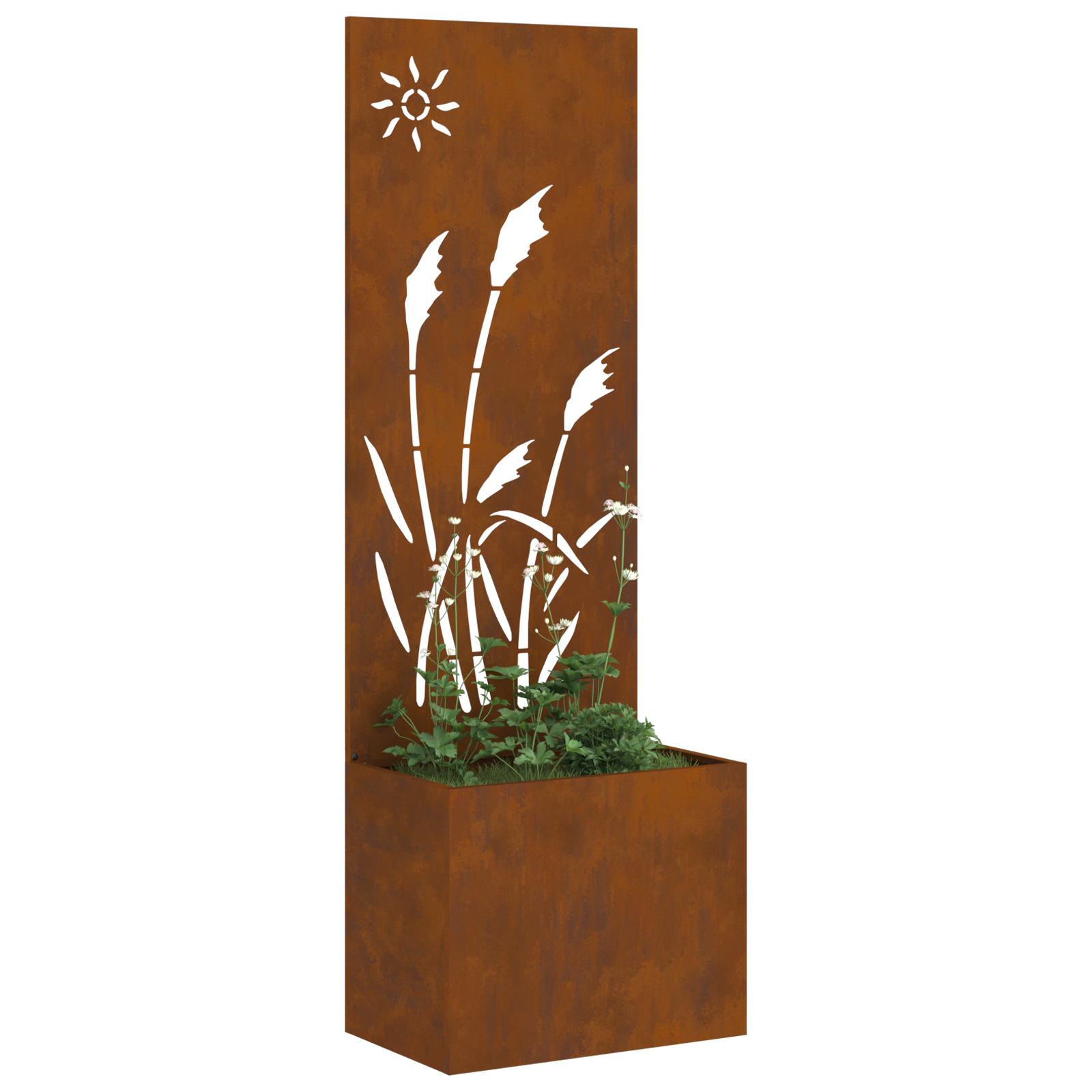 vidaXL Ghiveci de Grădină cu Panou Decorativ Ruginit 50 x 140 cm vidaXL Ghiveci de Grădină cu Panou Decorativ Ruginit 50 x 140 cm