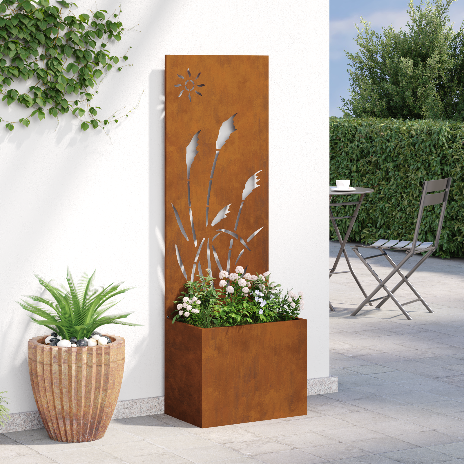 vidaXL Ghiveci de Grădină cu Panou Decorativ Ruginit 50 x 140 cm vidaXL Ghiveci de Grădină cu Panou Decorativ Ruginit 50 x 140 cm