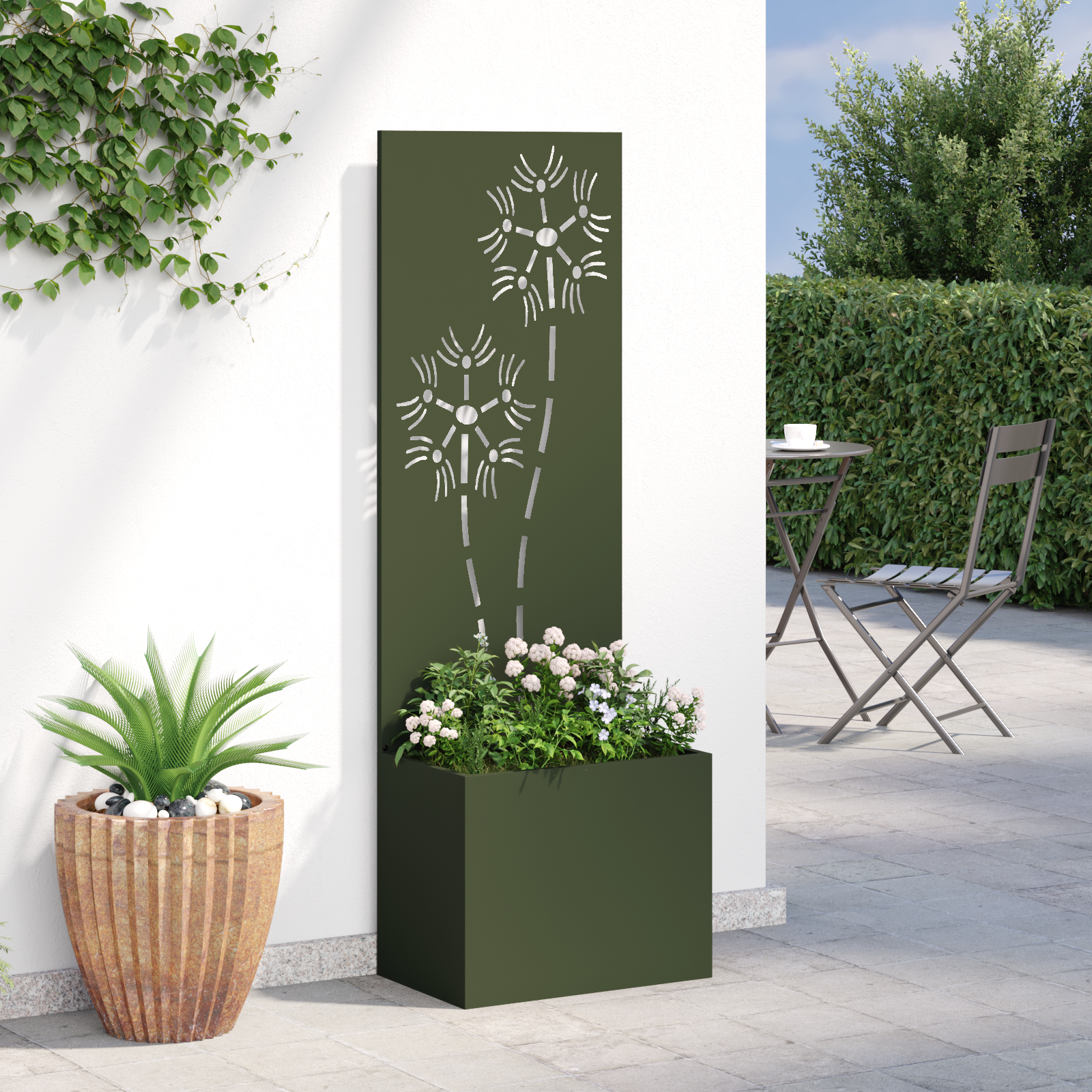 vidaXL Ghiveci de Grădină cu Panou Decorativ Olivengrønn 50 x 140 cm vidaXL Ghiveci de Grădină cu Panou Decorativ Olivengrønn 50 x 140 cm