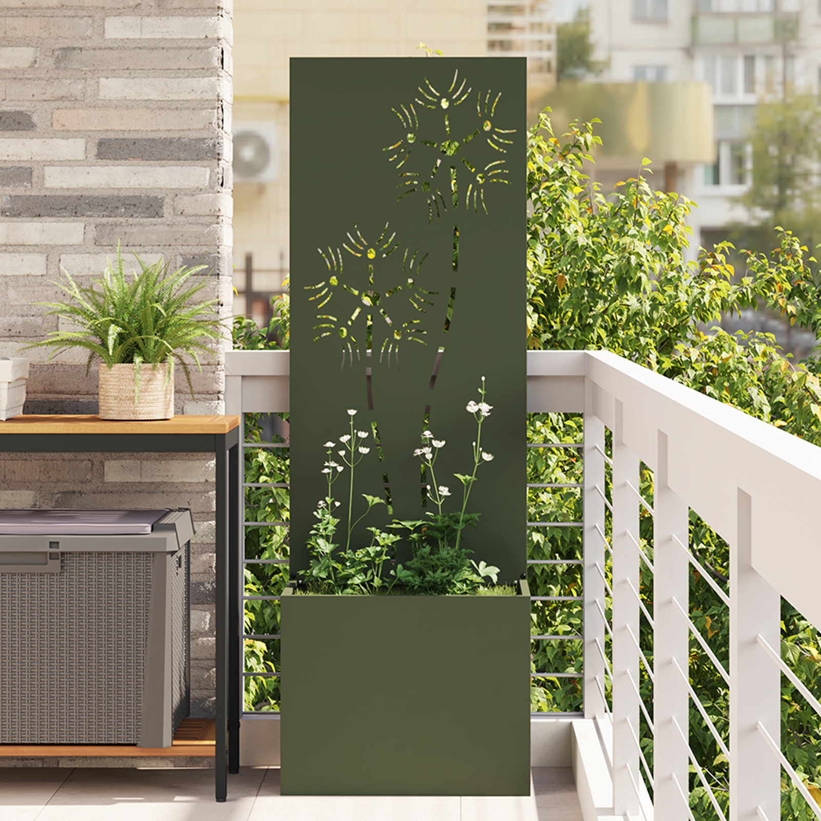 vidaXL Ghiveci de Grădină cu Panou Decorativ Olivengrønn 50 x 140 cm vidaXL Ghiveci de Grădină cu Panou Decorativ Olivengrønn 50 x 140 cm