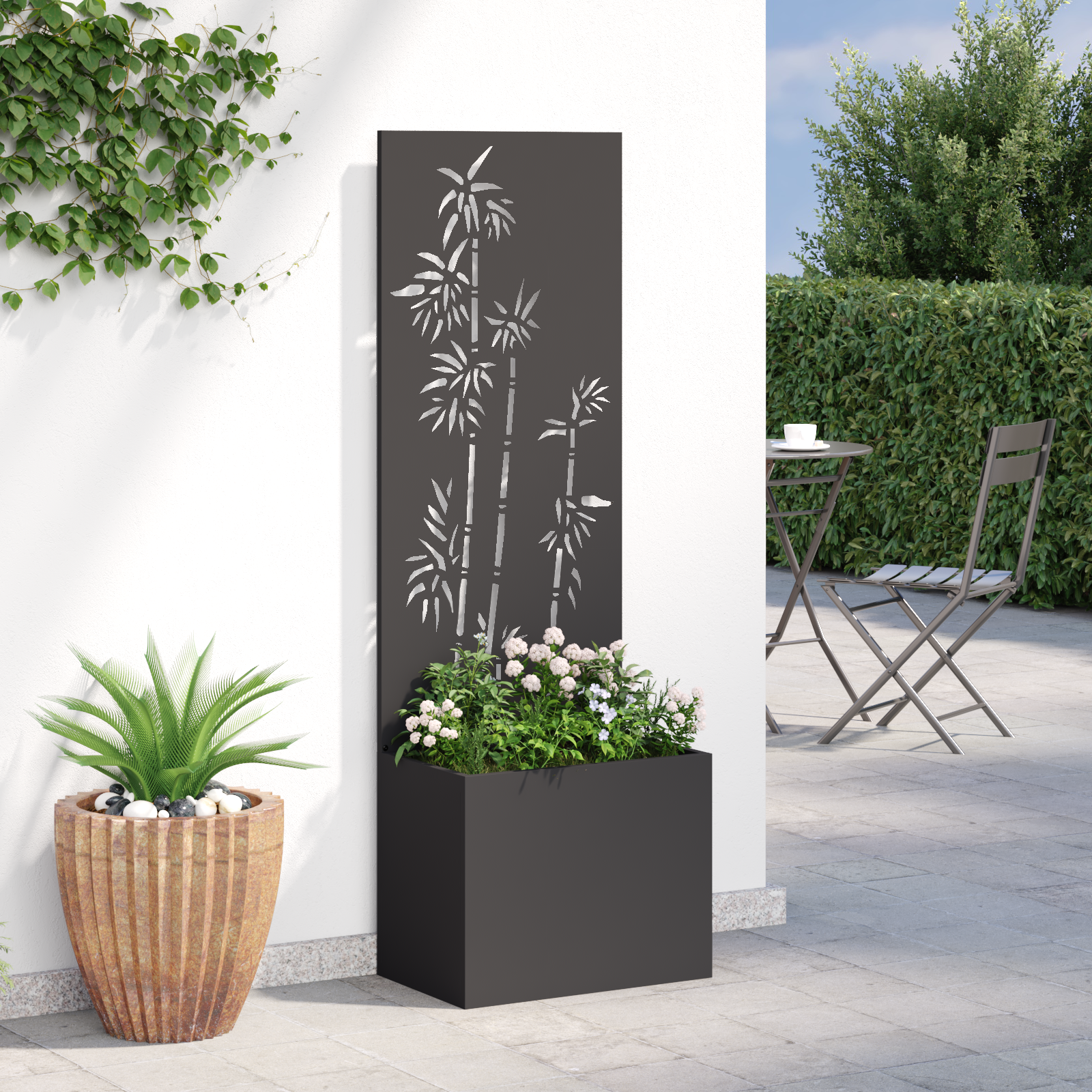 vidaXL Ghiveci de Grădină cu Panou Decorativ Negru 50 x 140 cm vidaXL Ghiveci de Grădină cu Panou Decorativ Negru 50 x 140 cm