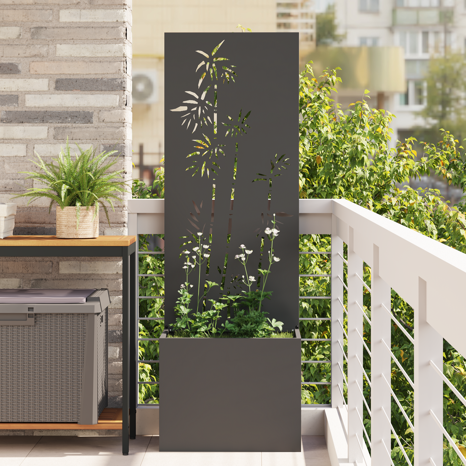 vidaXL Ghiveci de Grădină cu Panou Decorativ Negru 50 x 140 cm vidaXL Ghiveci de Grădină cu Panou Decorativ Negru 50 x 140 cm