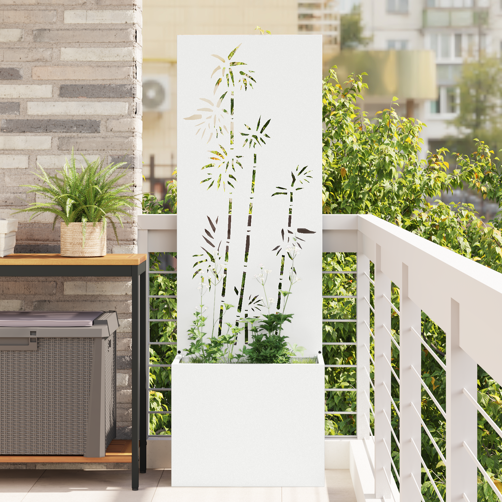 vidaXL Ghiveci de Grădină cu Panou Decorativ Alb 50 x 140 cm vidaXL Ghiveci de Grădină cu Panou Decorativ Alb 50 x 140 cm