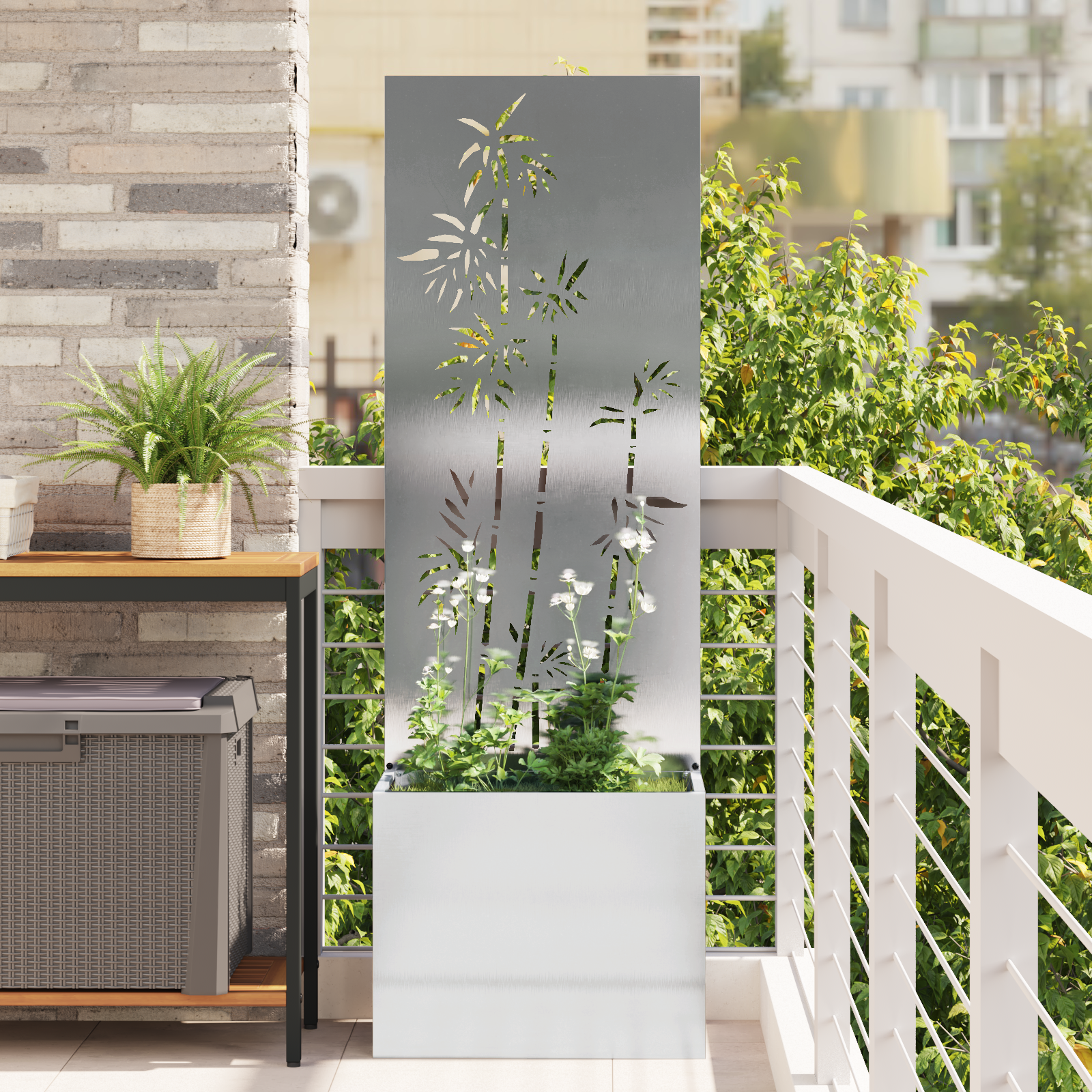vidaXL Ghiveci de Grădină cu Panou Decorativ Argintiu 50 x 140 cm vidaXL Ghiveci de Grădină cu Panou Decorativ Argintiu 50 x 140 cm