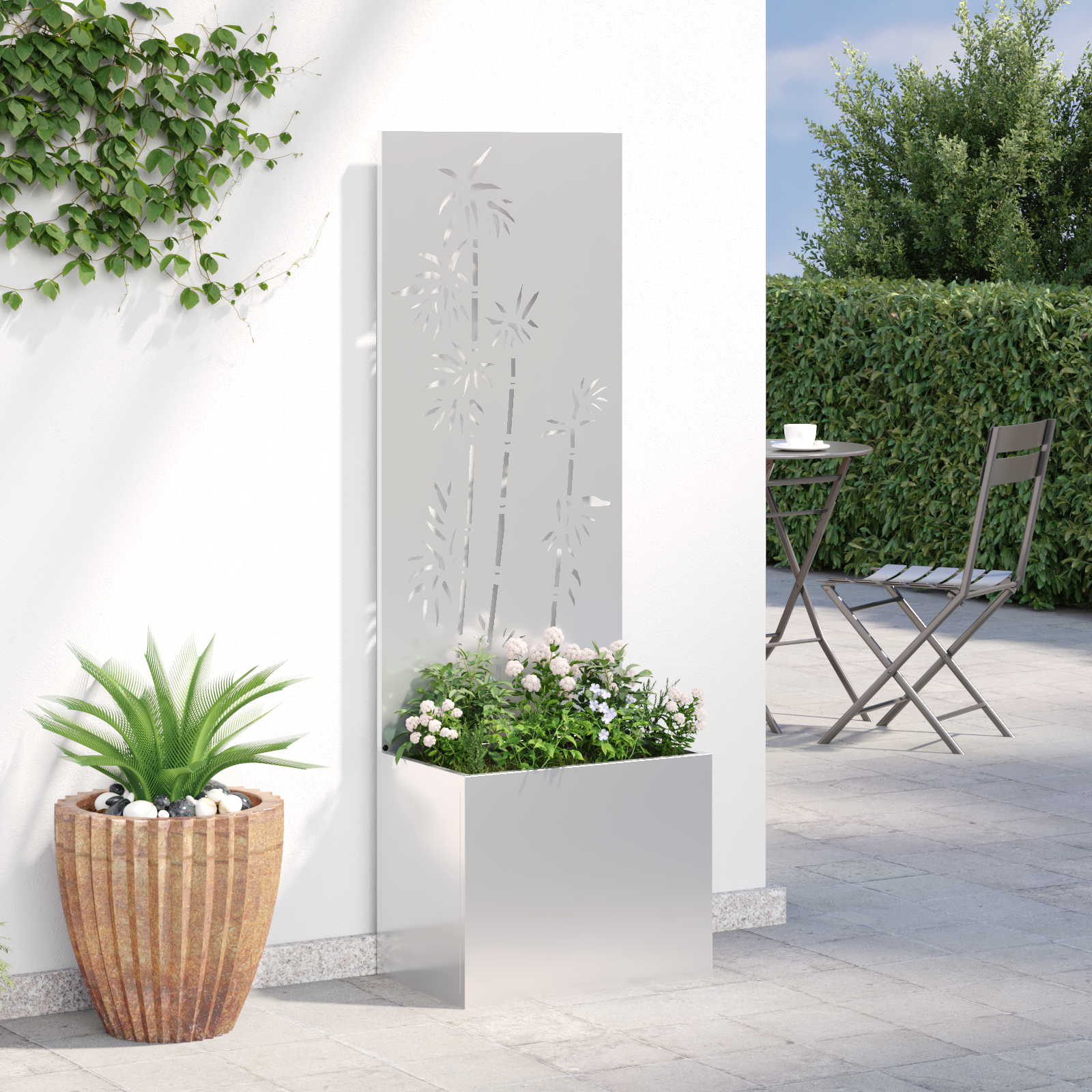 vidaXL Ghiveci de Grădină cu Panou Decorativ Argintiu 50 x 140 cm