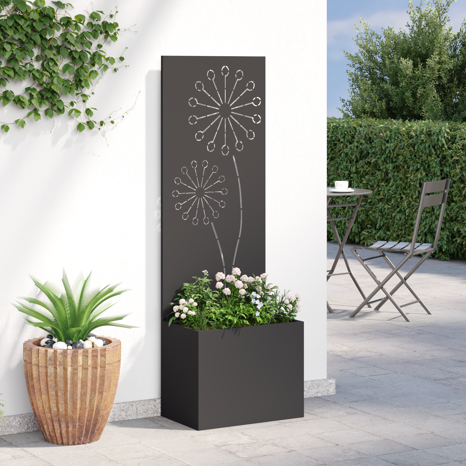 vidaXL Ghiveci de Grădină cu Panou Decorativ Negru 50 x 140 cm vidaXL Ghiveci de Grădină cu Panou Decorativ Negru 50 x 140 cm