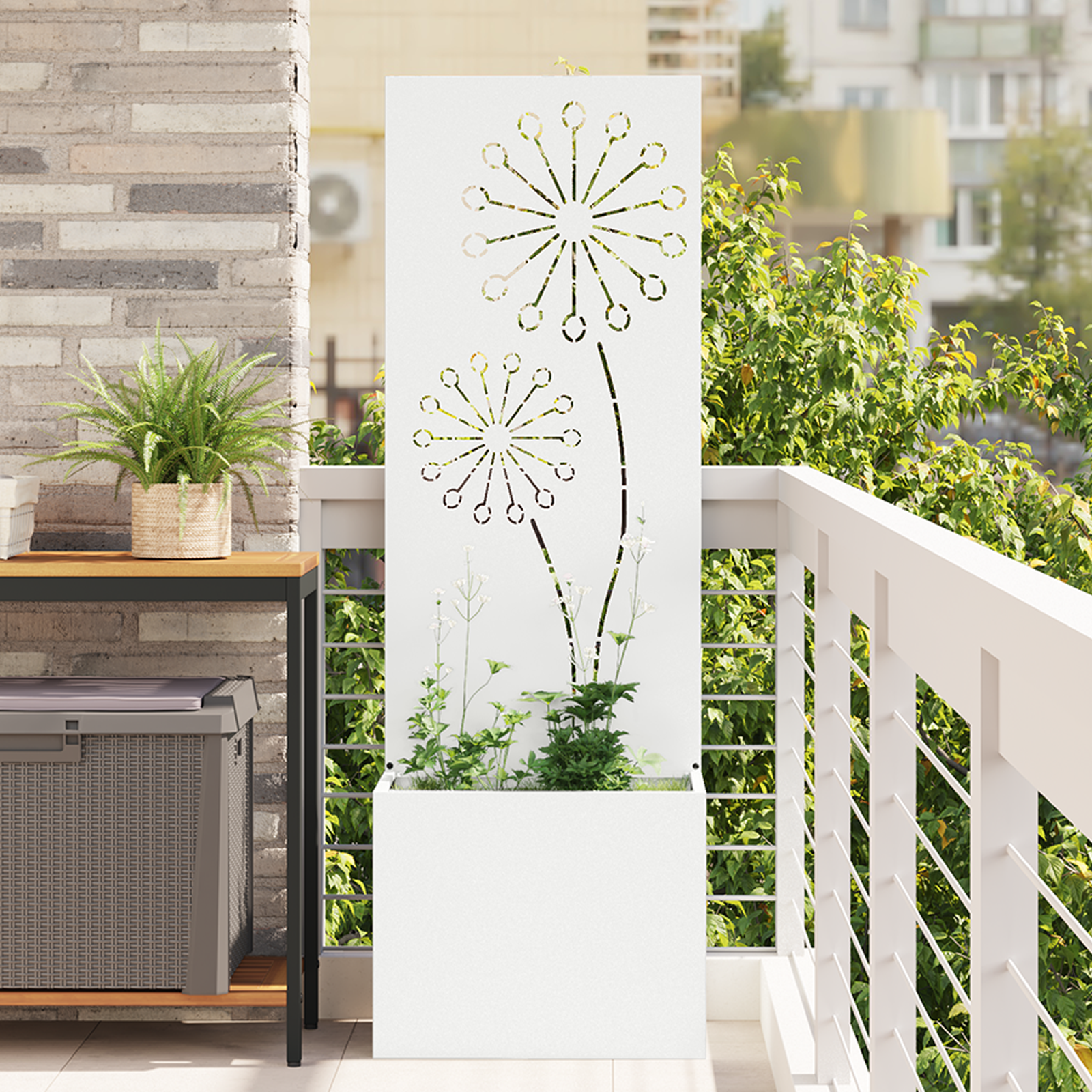 vidaXL Ghiveci de Grădină cu Panou Decorativ Alb 50 x 140 cm