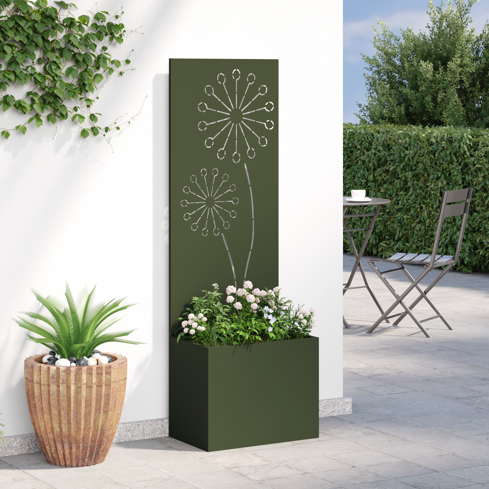 vidaXL Ghiveci de Grădină cu Panou Decorativ Olivengrønn 50 x 140 cm vidaXL Ghiveci de Grădină cu Panou Decorativ Olivengrønn 50 x 140 cm