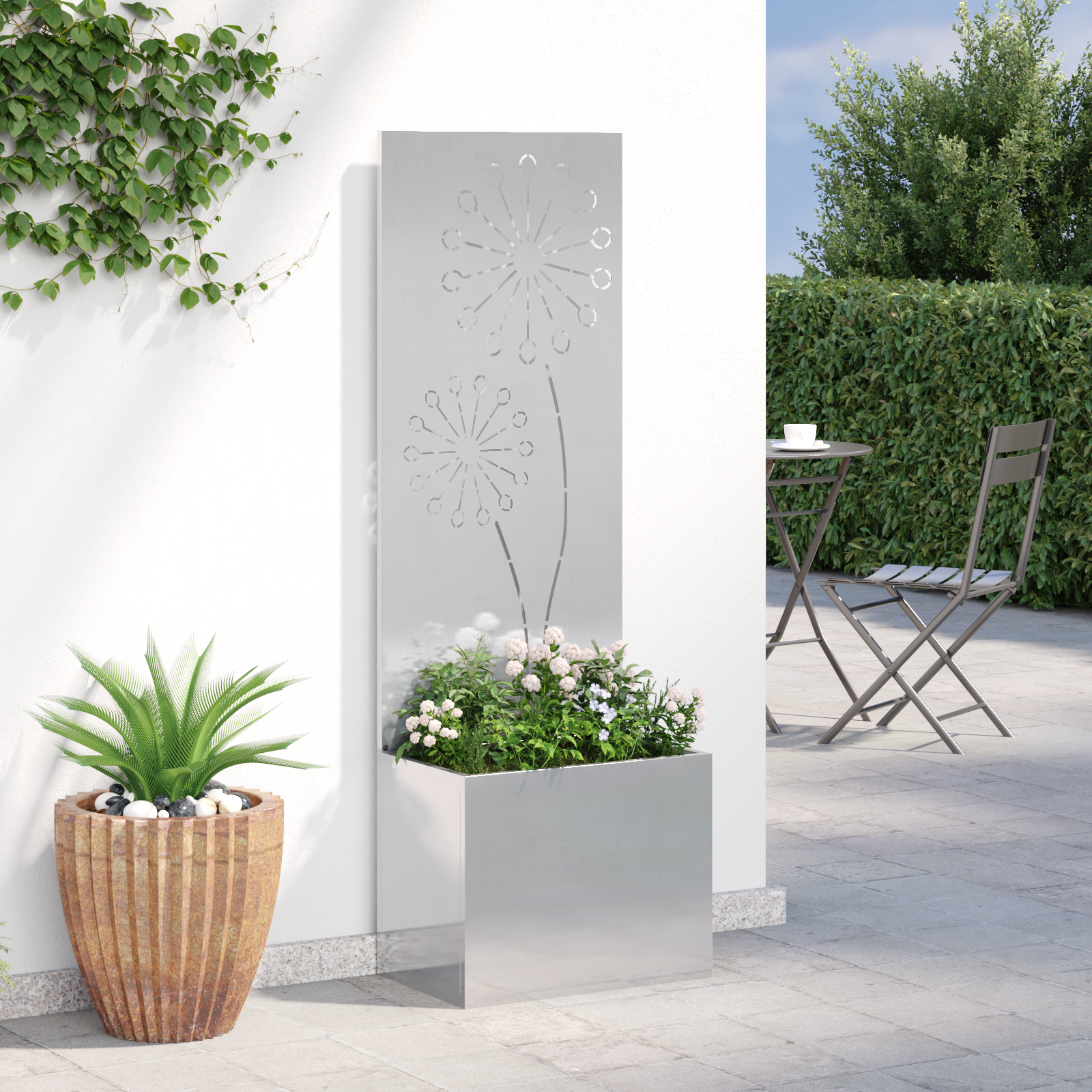 vidaXL Ghiveci de Grădină cu Panou Decorativ Argintiu 50 x 140 cm vidaXL Ghiveci de Grădină cu Panou Decorativ Argintiu 50 x 140 cm