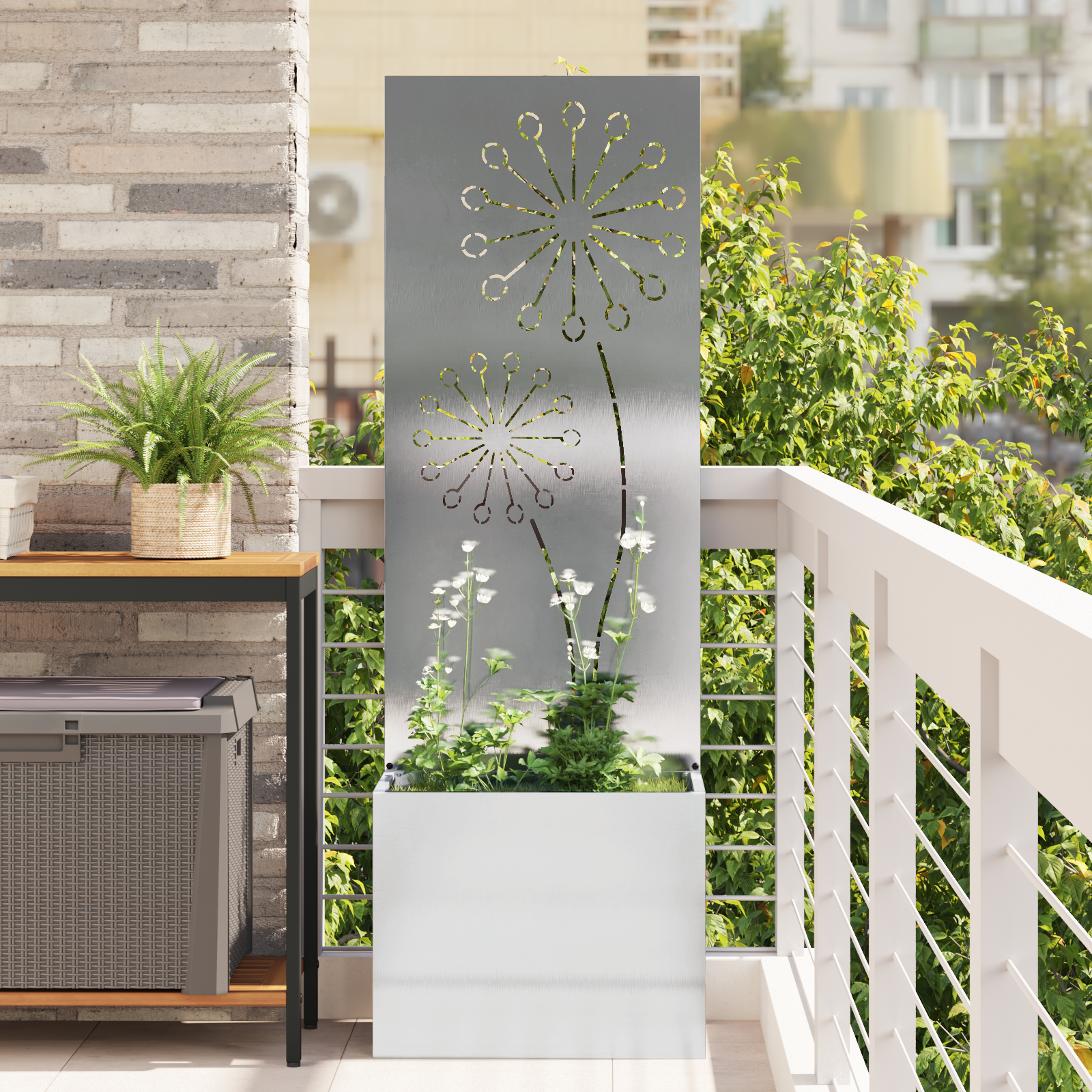 vidaXL Ghiveci de Grădină cu Panou Decorativ Argintiu 50 x 140 cm vidaXL Ghiveci de Grădină cu Panou Decorativ Argintiu 50 x 140 cm