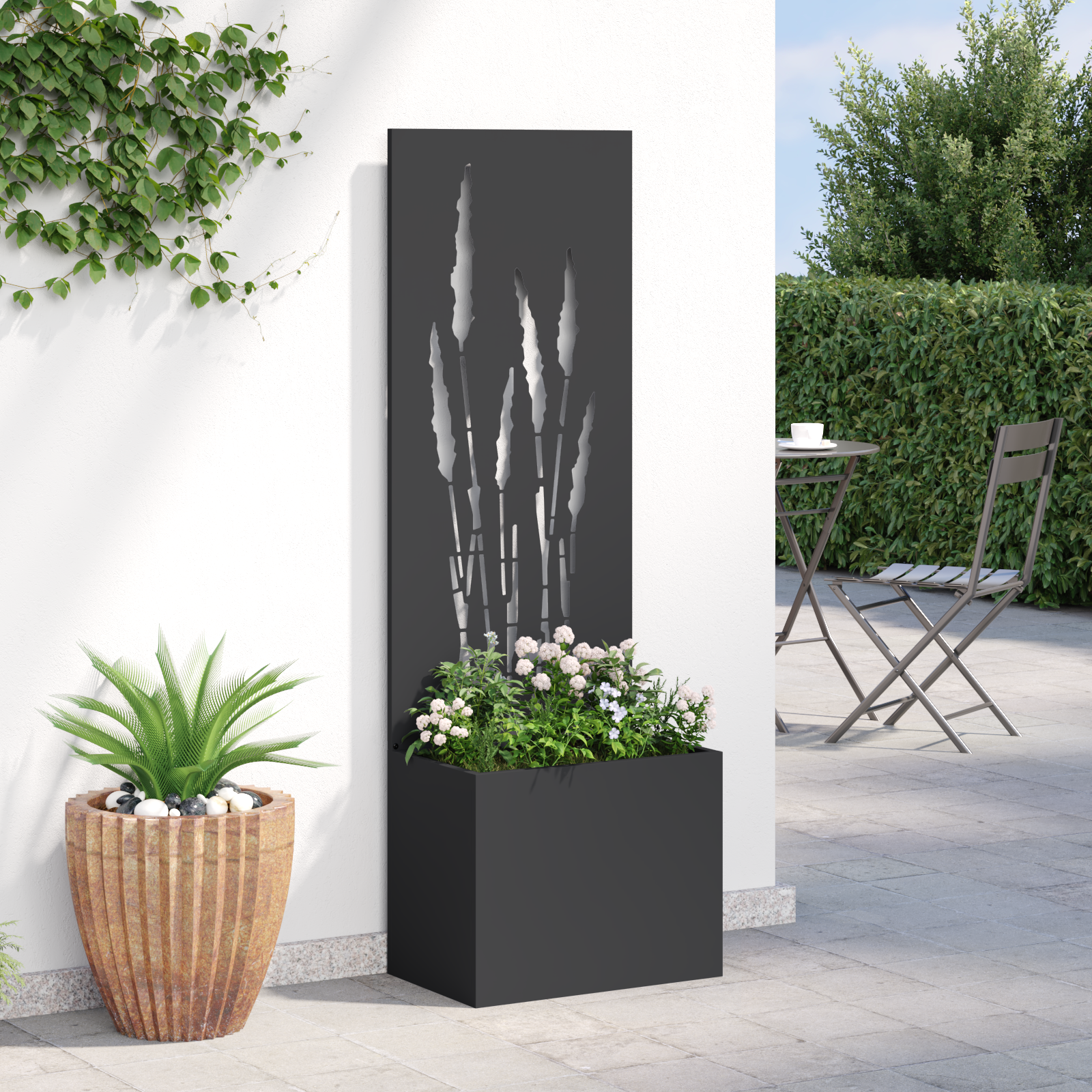 vidaXL Ghiveci de Grădină cu Panou Decorativ Negru 50 x 140 cm vidaXL Ghiveci de Grădină cu Panou Decorativ Negru 50 x 140 cm