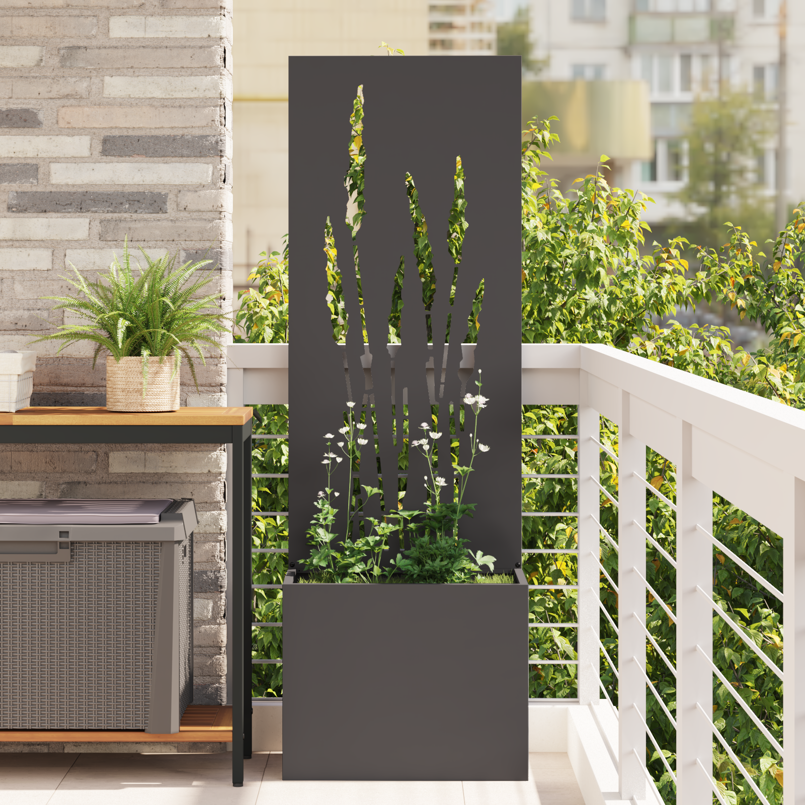 vidaXL Ghiveci de Grădină cu Panou Decorativ Negru 50 x 140 cm vidaXL Ghiveci de Grădină cu Panou Decorativ Negru 50 x 140 cm