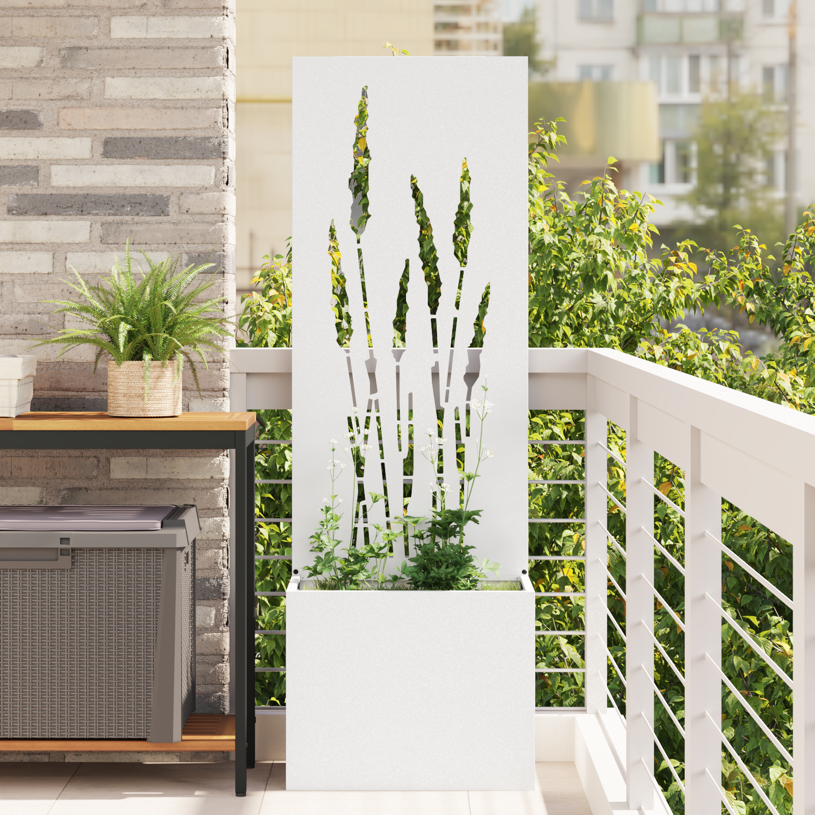vidaXL Ghiveci de Grădină cu Panou Decorativ Alb 50 x 140 cm vidaXL Ghiveci de Grădină cu Panou Decorativ Alb 50 x 140 cm