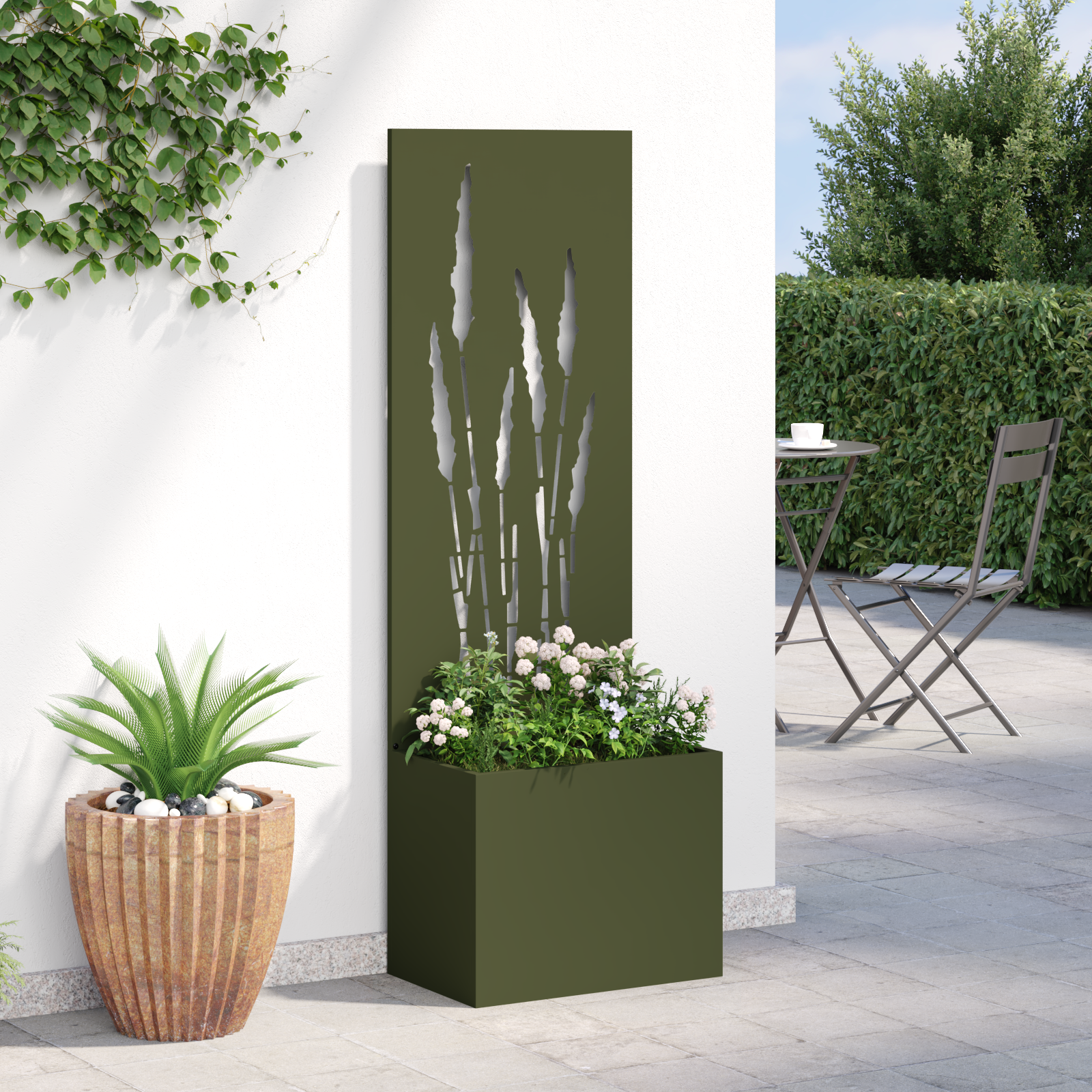 vidaXL Ghiveci de Grădină cu Panou Decorativ Olivengrønn 50 x 140 cm vidaXL Ghiveci de Grădină cu Panou Decorativ Olivengrønn 50 x 140 cm