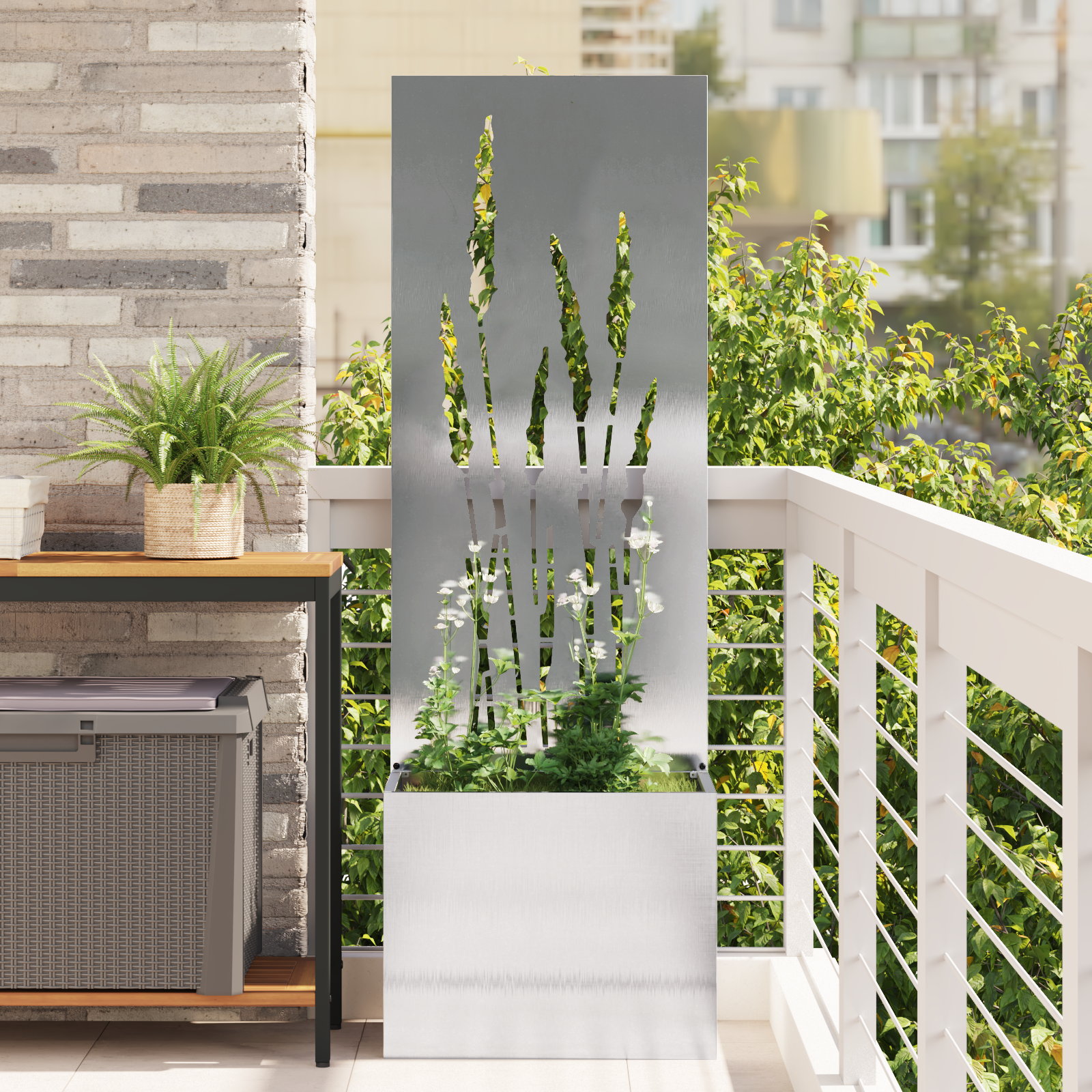 vidaXL Ghiveci de Grădină cu Panou Decorativ Argintiu 50 x 140 cm vidaXL Ghiveci de Grădină cu Panou Decorativ Argintiu 50 x 140 cm