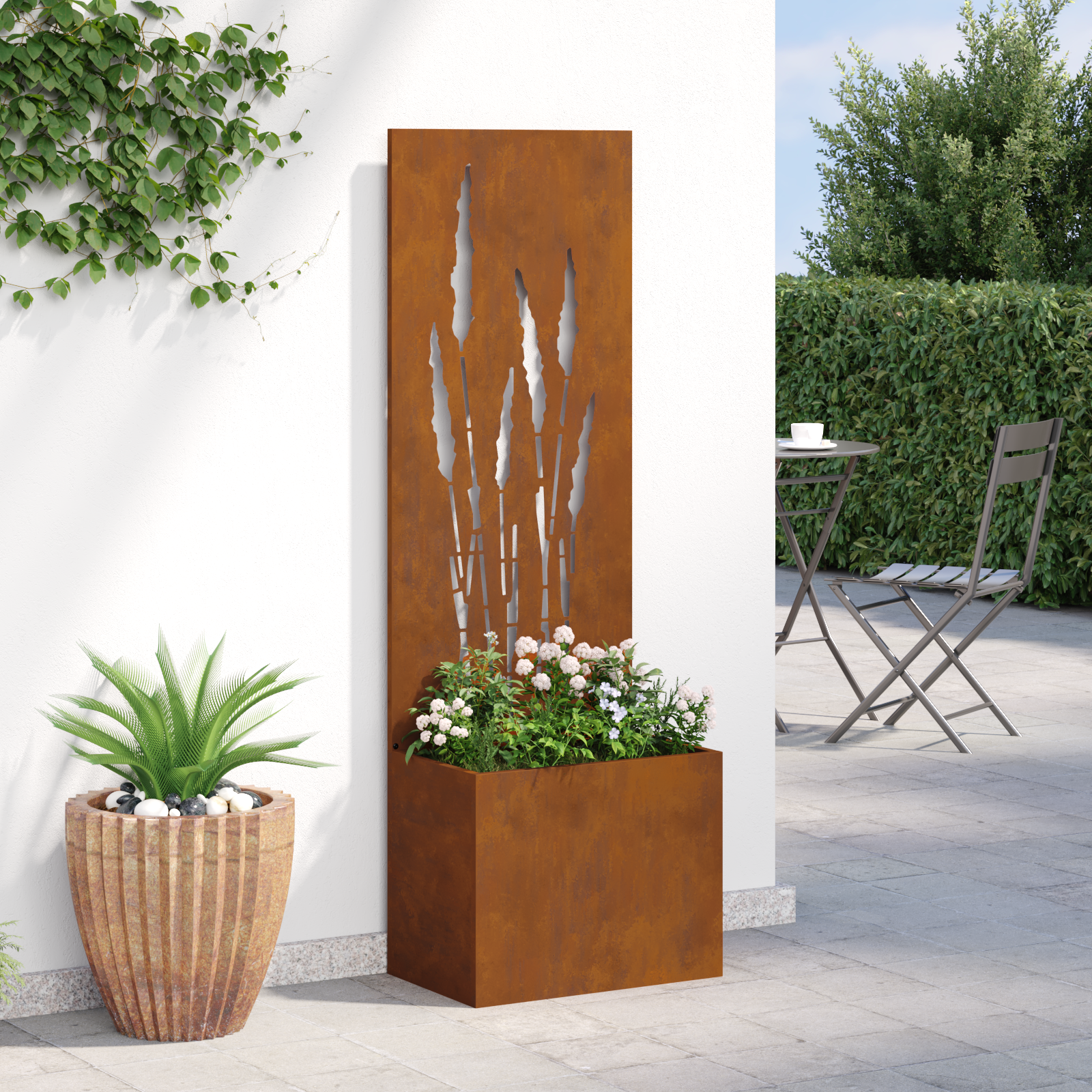 vidaXL Ghiveci de Grădină cu Panou Decorativ Ruginit 50 x 140 cm vidaXL Ghiveci de Grădină cu Panou Decorativ Ruginit 50 x 140 cm