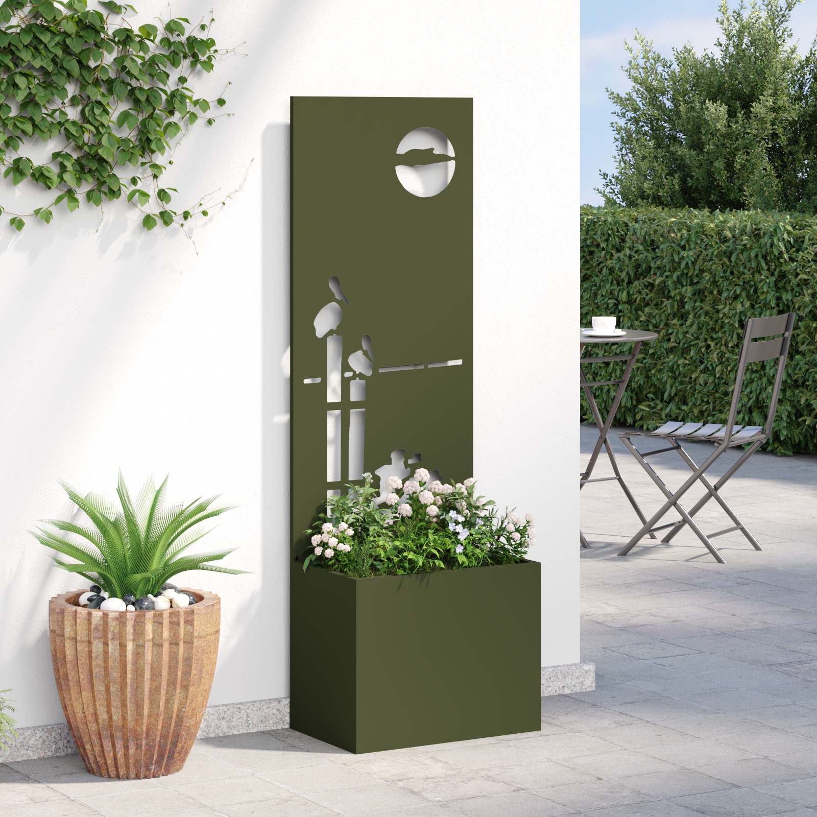 vidaXL Ghiveci de Grădină cu Panou Decorativ Olivengrønn 50 x 140 cm vidaXL Ghiveci de Grădină cu Panou Decorativ Olivengrønn 50 x 140 cm