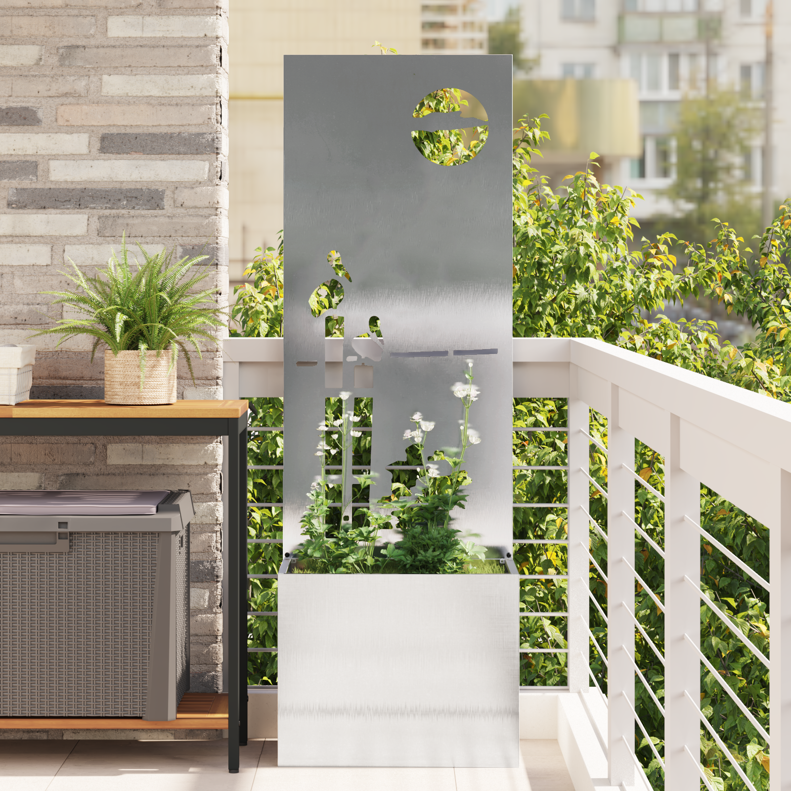 vidaXL Ghiveci de Grădină cu Panou Decorativ Argintiu 50 x 140 cm vidaXL Ghiveci de Grădină cu Panou Decorativ Argintiu 50 x 140 cm