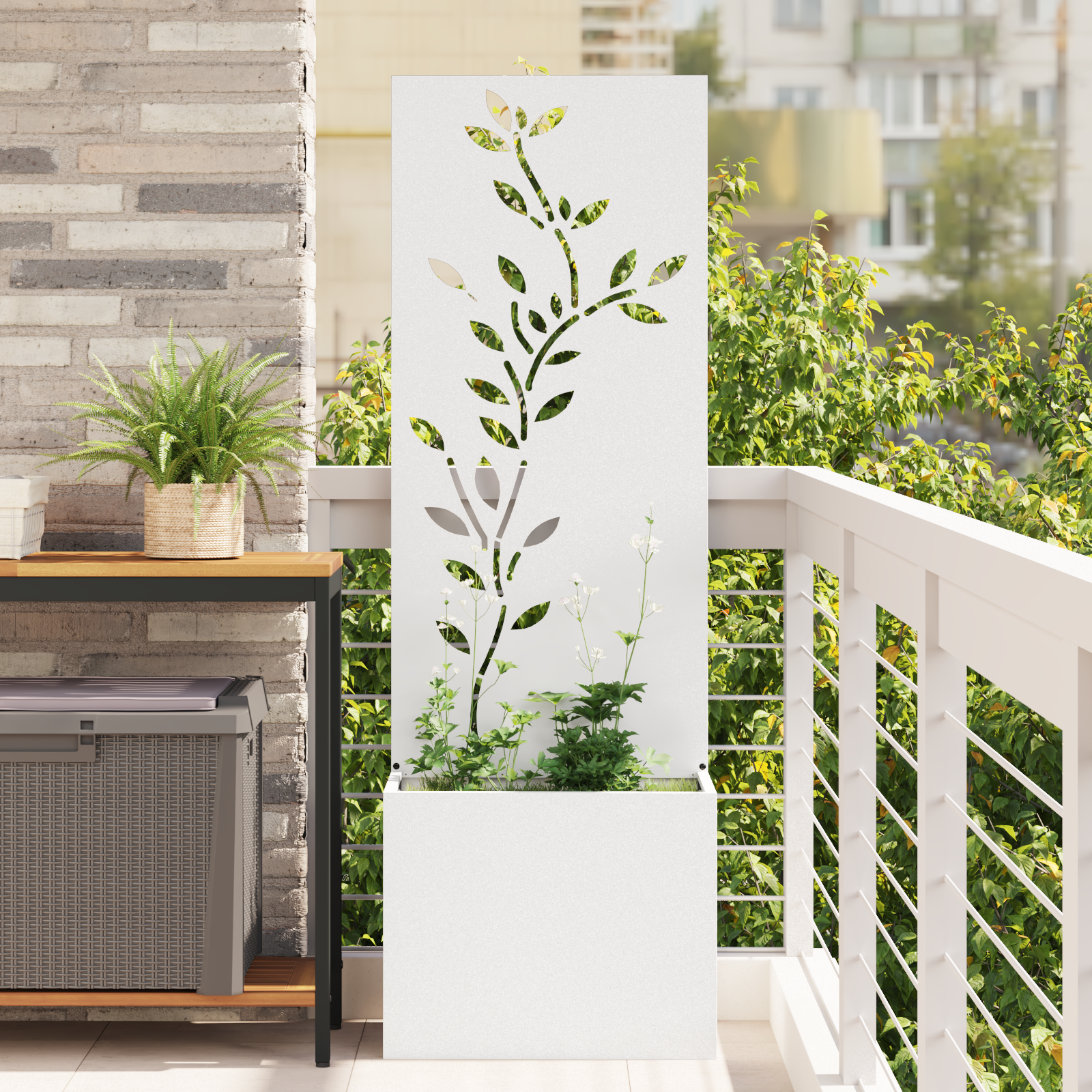 vidaXL Ghiveci de Grădină cu Panou Decorativ Alb 50 x 140 cm vidaXL Ghiveci de Grădină cu Panou Decorativ Alb 50 x 140 cm