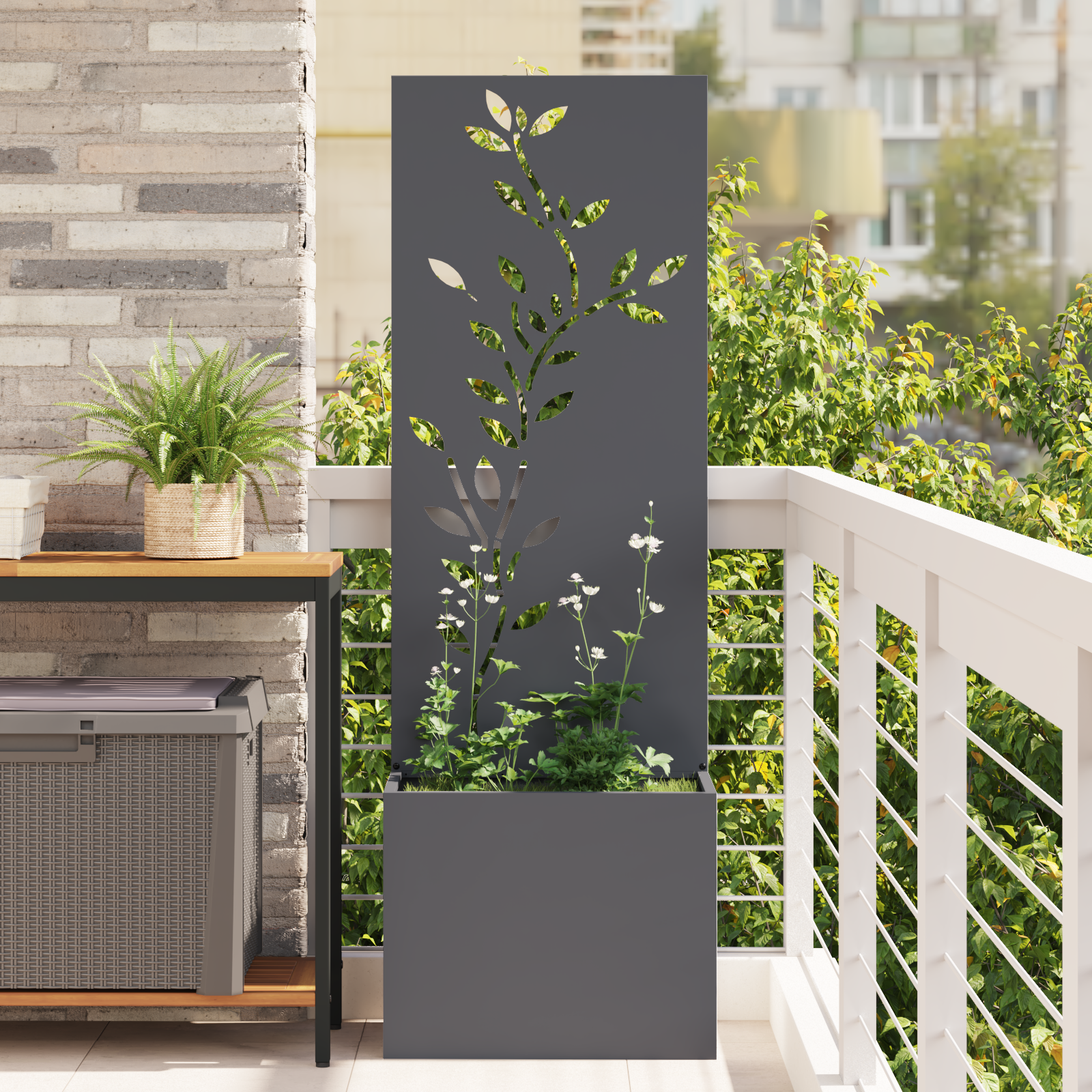 vidaXL Ghiveci de Grădină cu Panou Decorativ Antracit 50 x 140 cm vidaXL Ghiveci de Grădină cu Panou Decorativ Antracit 50 x 140 cm