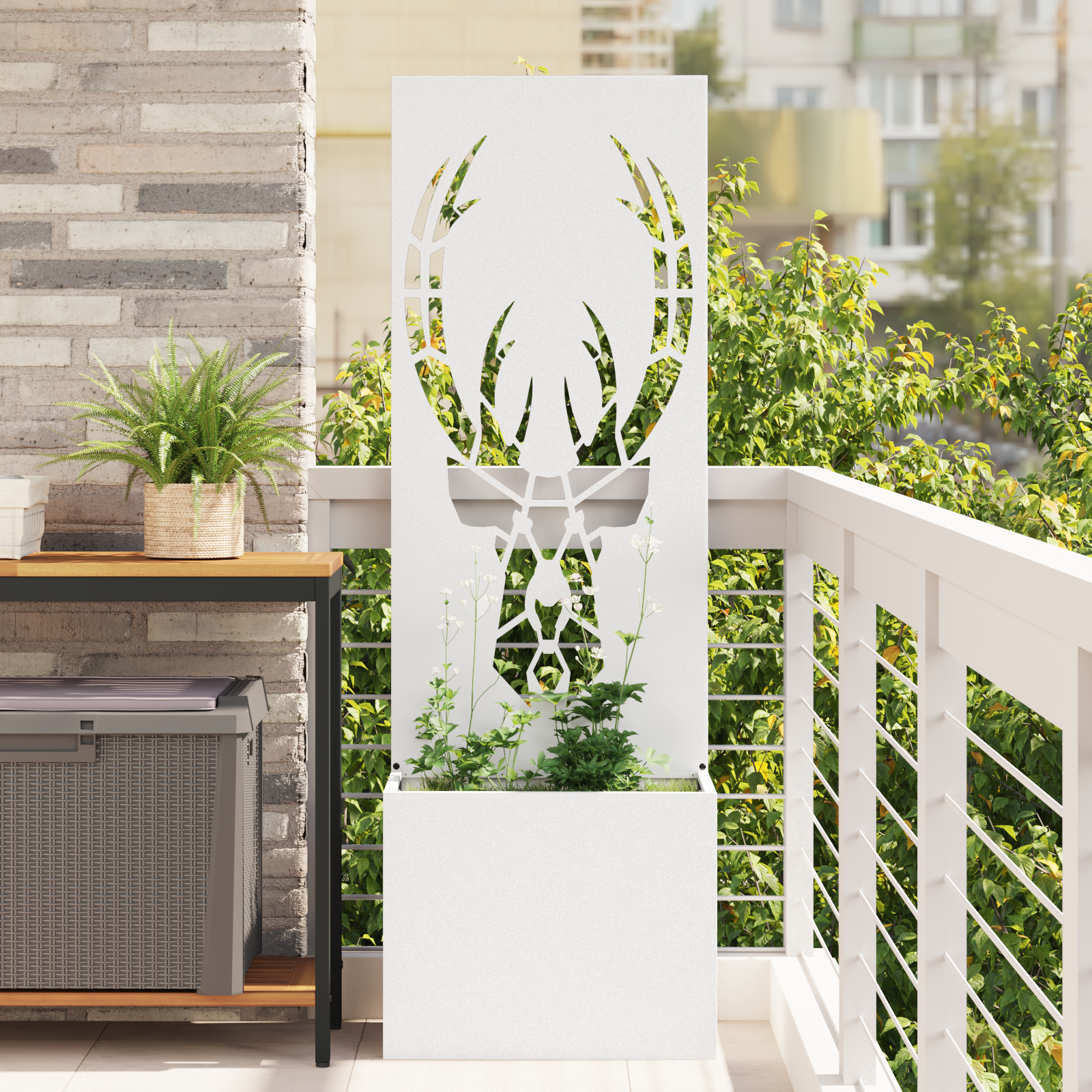 vidaXL Ghiveci de Grădină cu Panou Decorativ Alb 50 x 140 cm vidaXL Ghiveci de Grădină cu Panou Decorativ Alb 50 x 140 cm