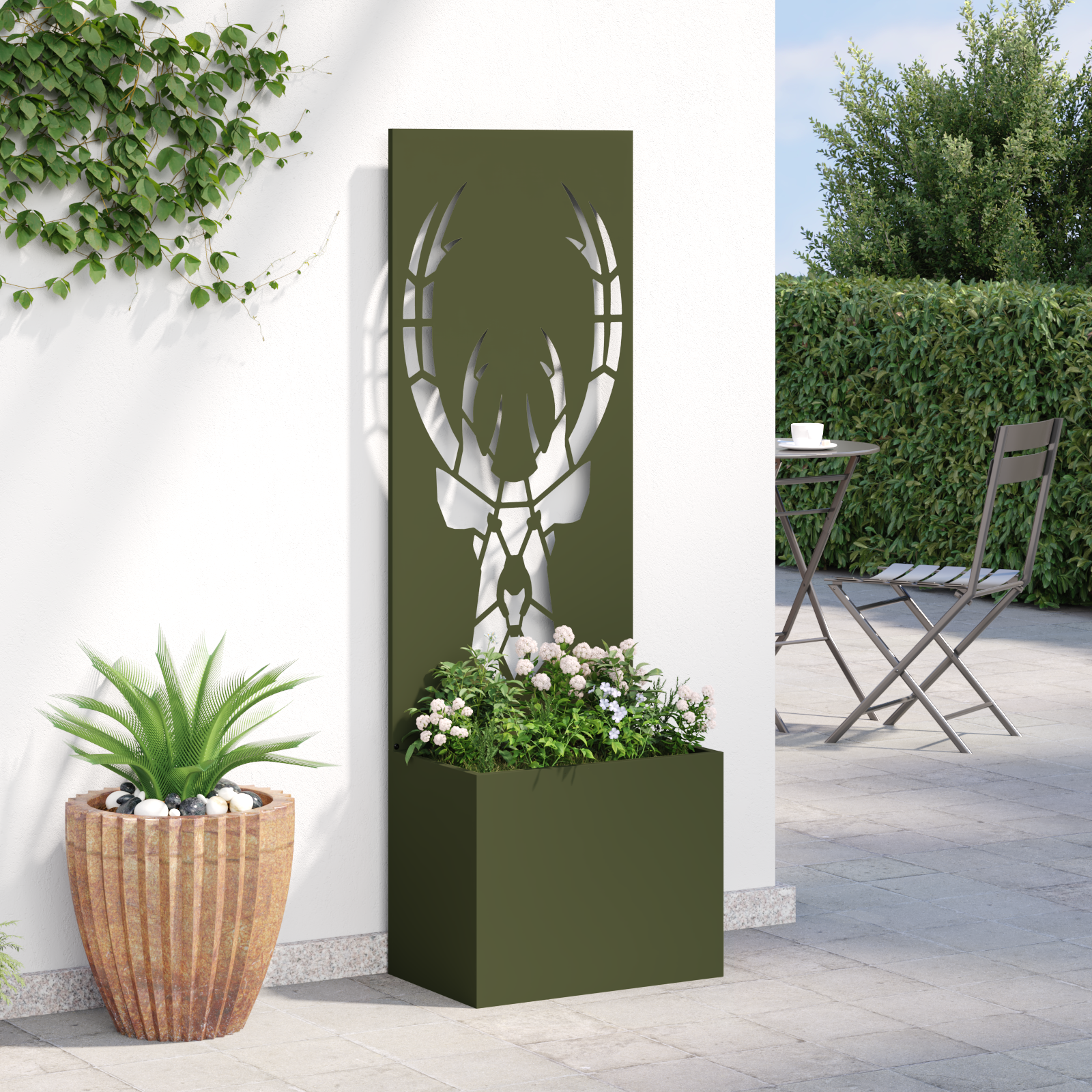 vidaXL Ghiveci de Grădină cu Panou Decorativ Olivengrønn 50 x 140 cm vidaXL Ghiveci de Grădină cu Panou Decorativ Olivengrønn 50 x 140 cm