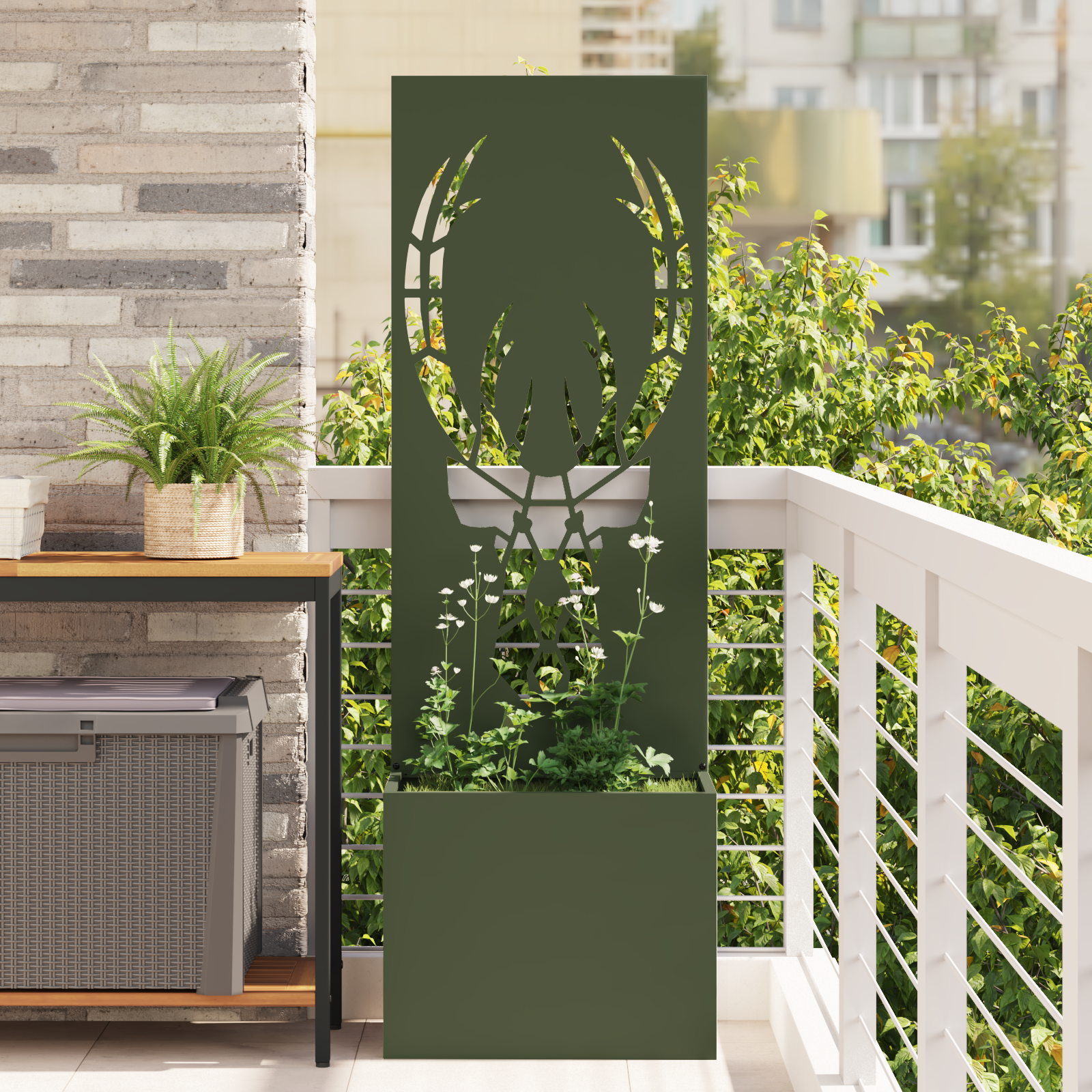 vidaXL Ghiveci de Grădină cu Panou Decorativ Olivengrønn 50 x 140 cm vidaXL Ghiveci de Grădină cu Panou Decorativ Olivengrønn 50 x 140 cm