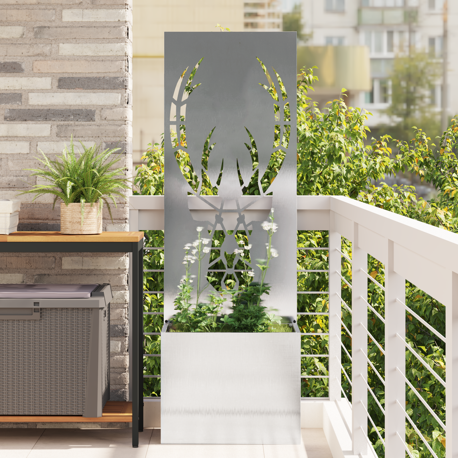 vidaXL Ghiveci de Grădină cu Panou Decorativ Argintiu 50 x 140 cm vidaXL Ghiveci de Grădină cu Panou Decorativ Argintiu 50 x 140 cm