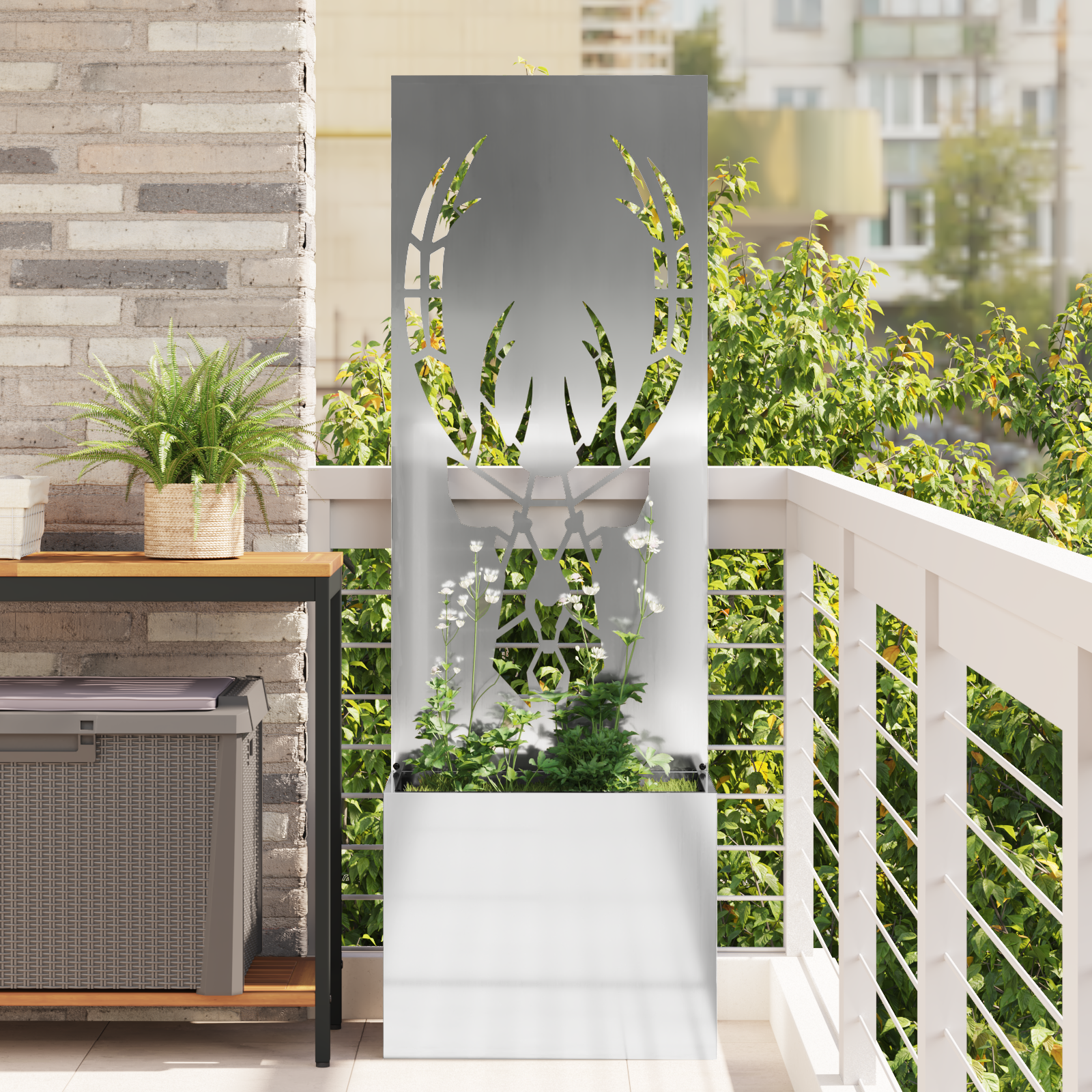 vidaXL Ghiveci de Grădină cu Panou Decorativ Argintiu 50 x 140 cm vidaXL Ghiveci de Grădină cu Panou Decorativ Argintiu 50 x 140 cm