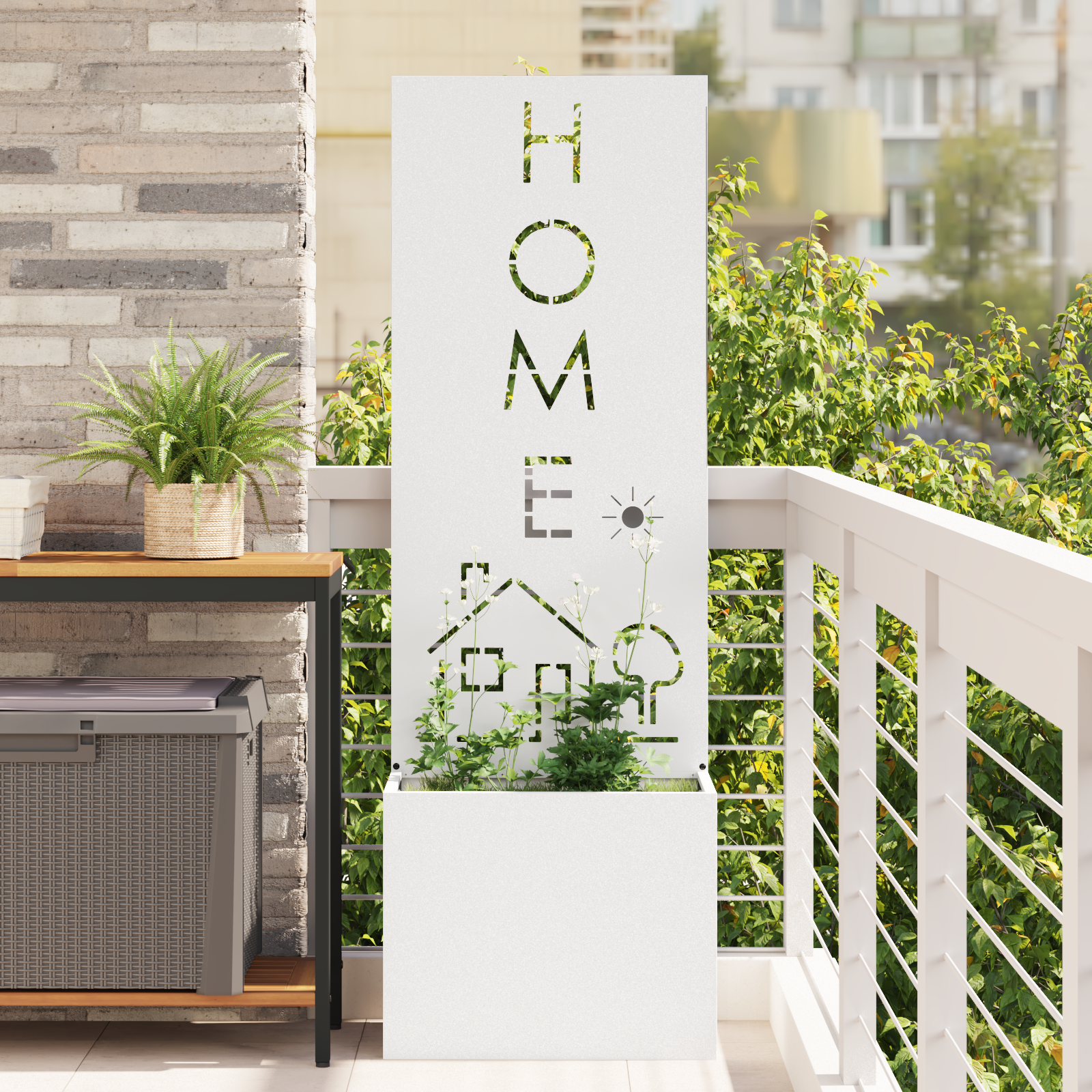 vidaXL Ghiveci de Grădină cu Panou Decorativ Alb 50 x 140 cm vidaXL Ghiveci de Grădină cu Panou Decorativ Alb 50 x 140 cm