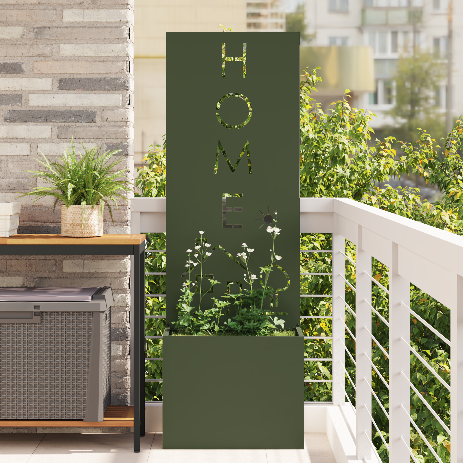 vidaXL Ghiveci de Grădină cu Panou Decorativ Olivengrønn 50 x 140 cm vidaXL Ghiveci de Grădină cu Panou Decorativ Olivengrønn 50 x 140 cm